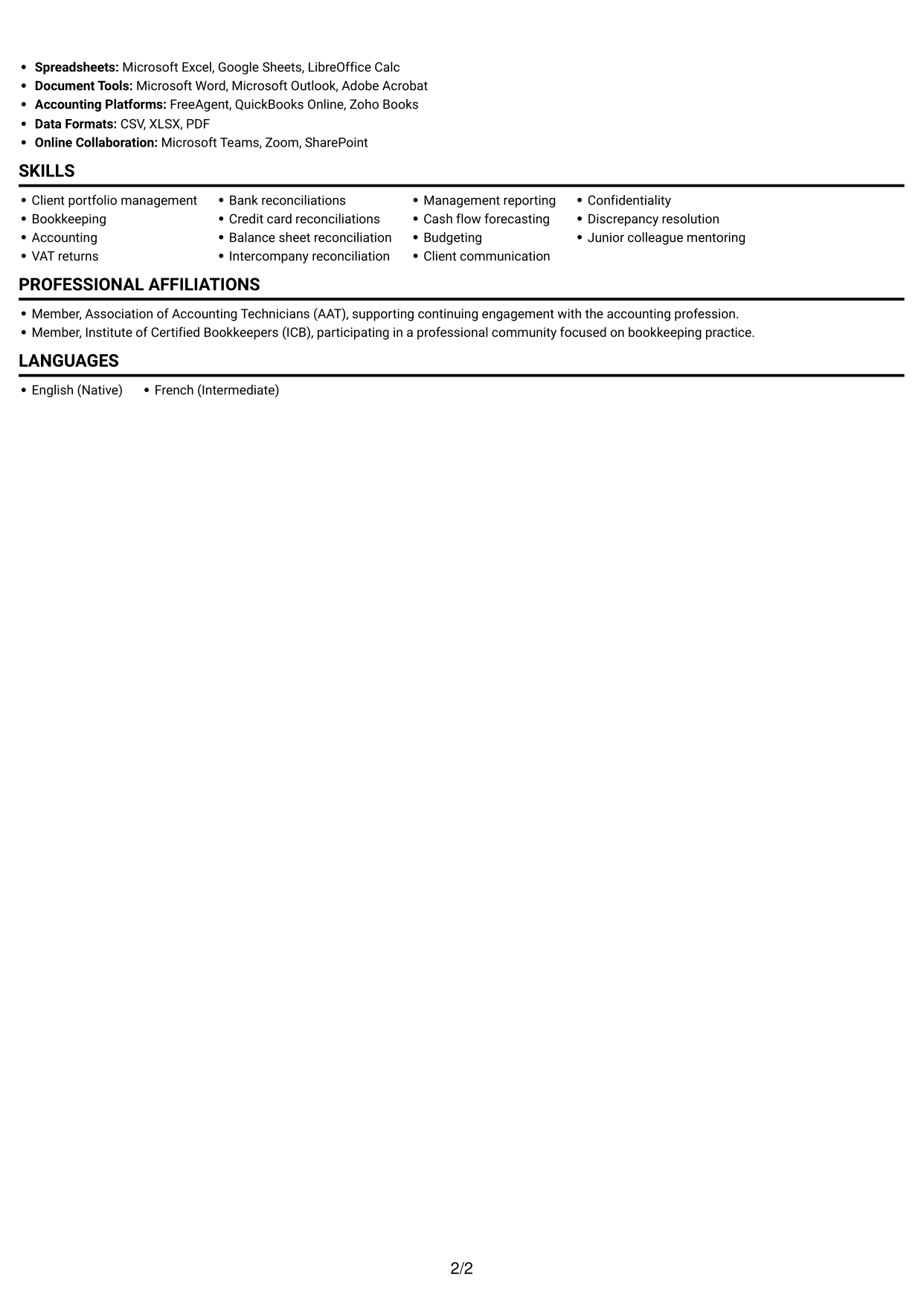 CV example — page 2
