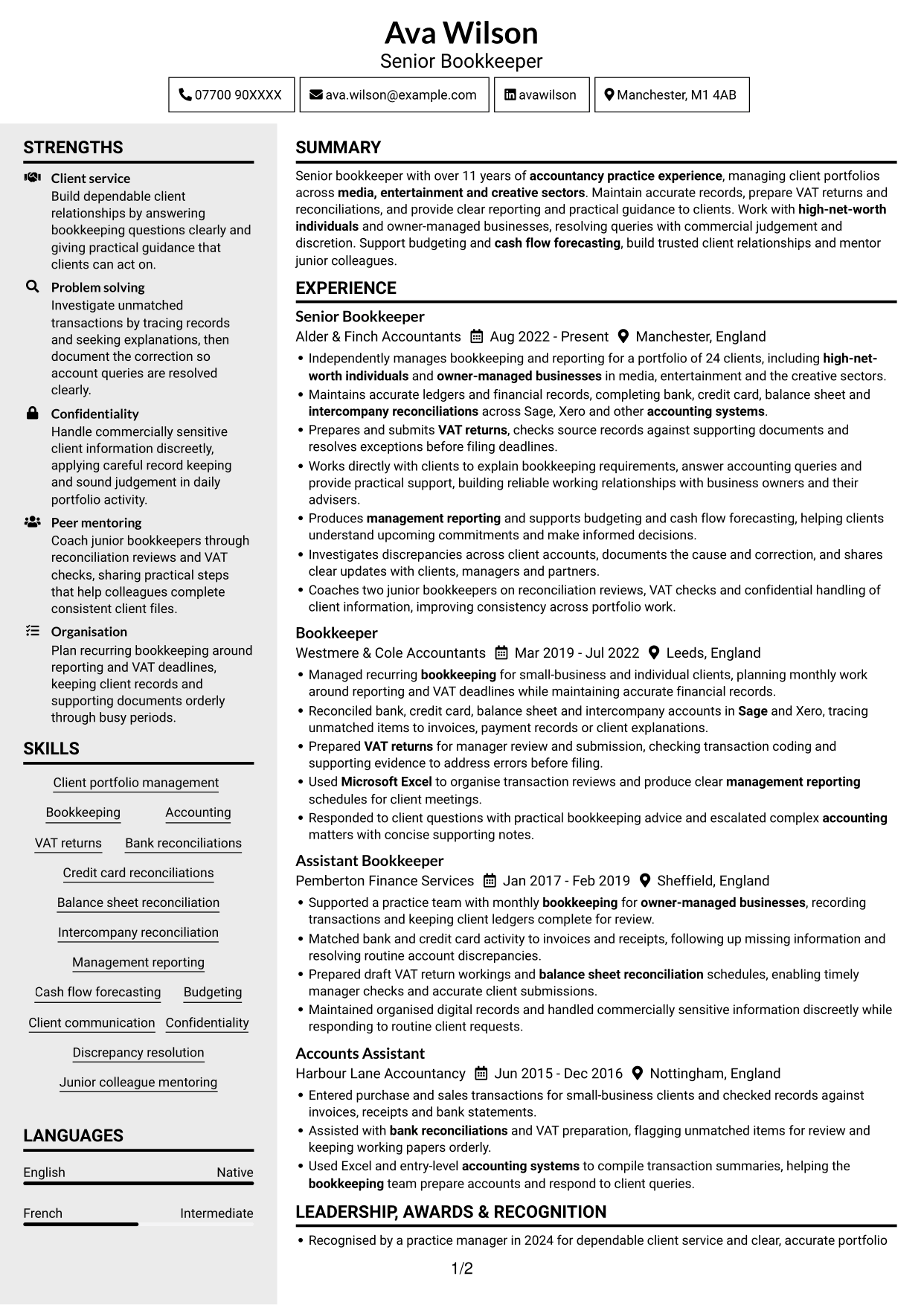 CV example — page 1
