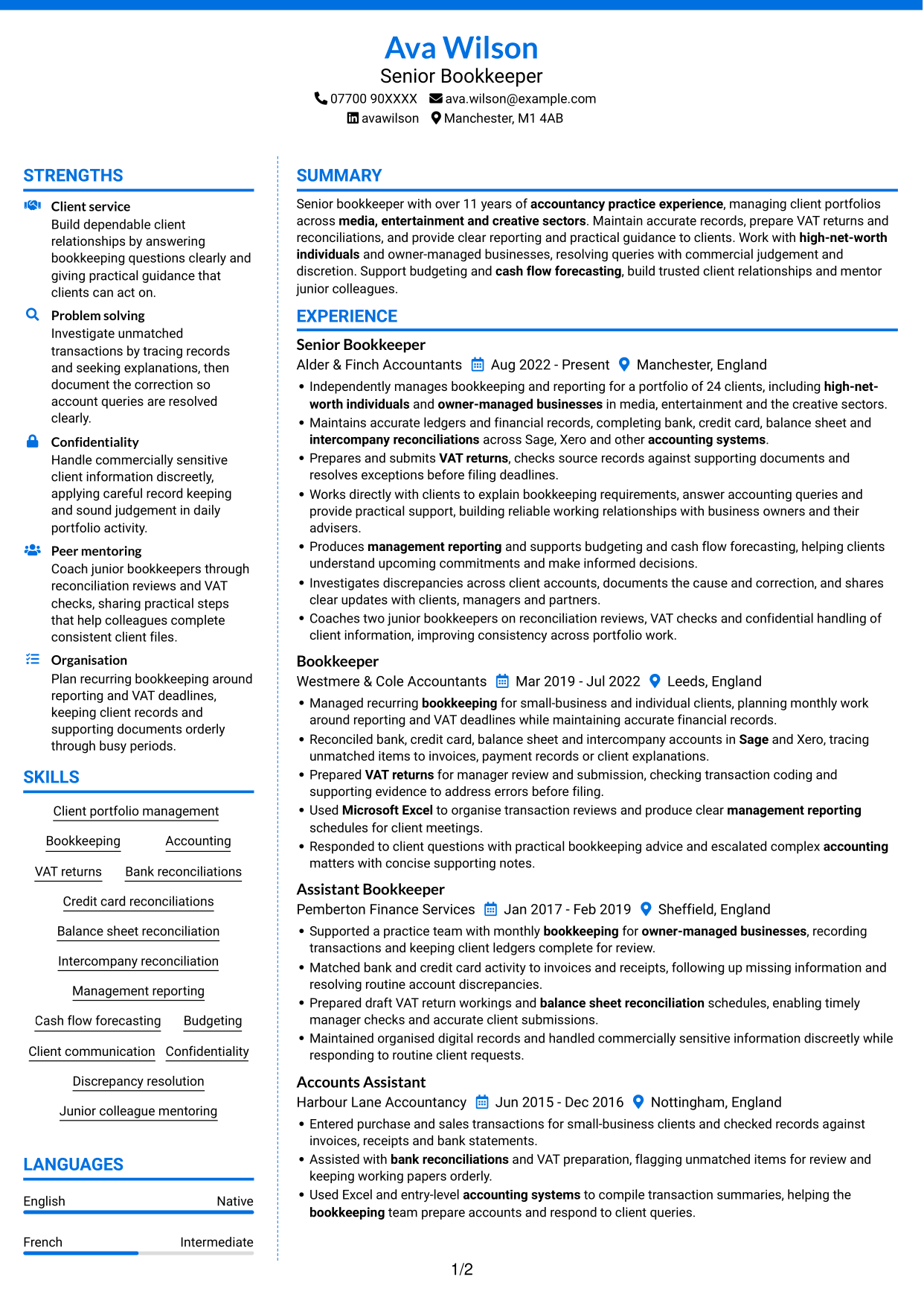 CV example — page 1