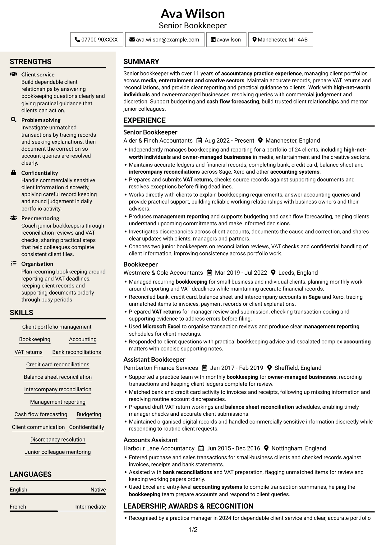 CV example — page 1