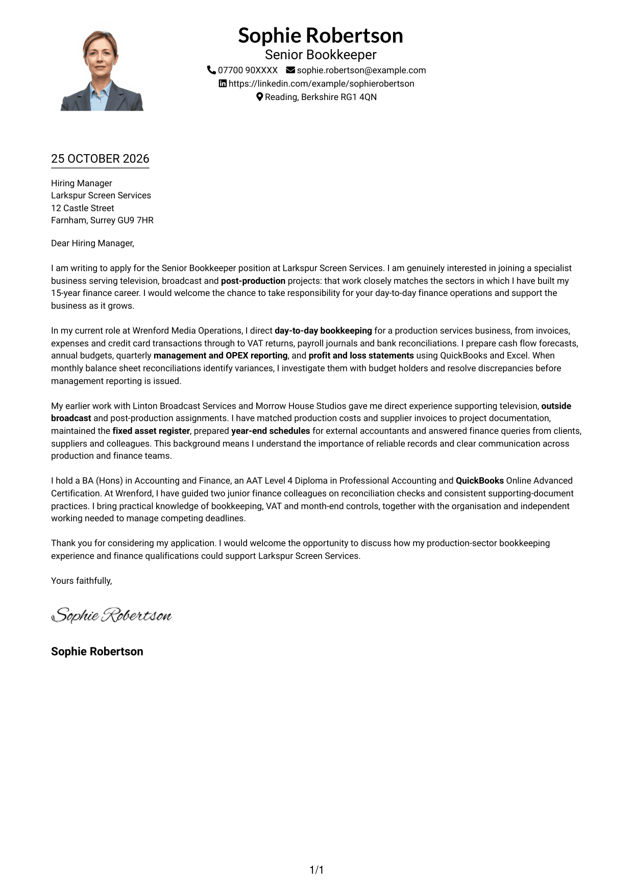 Cover letter example — page 1