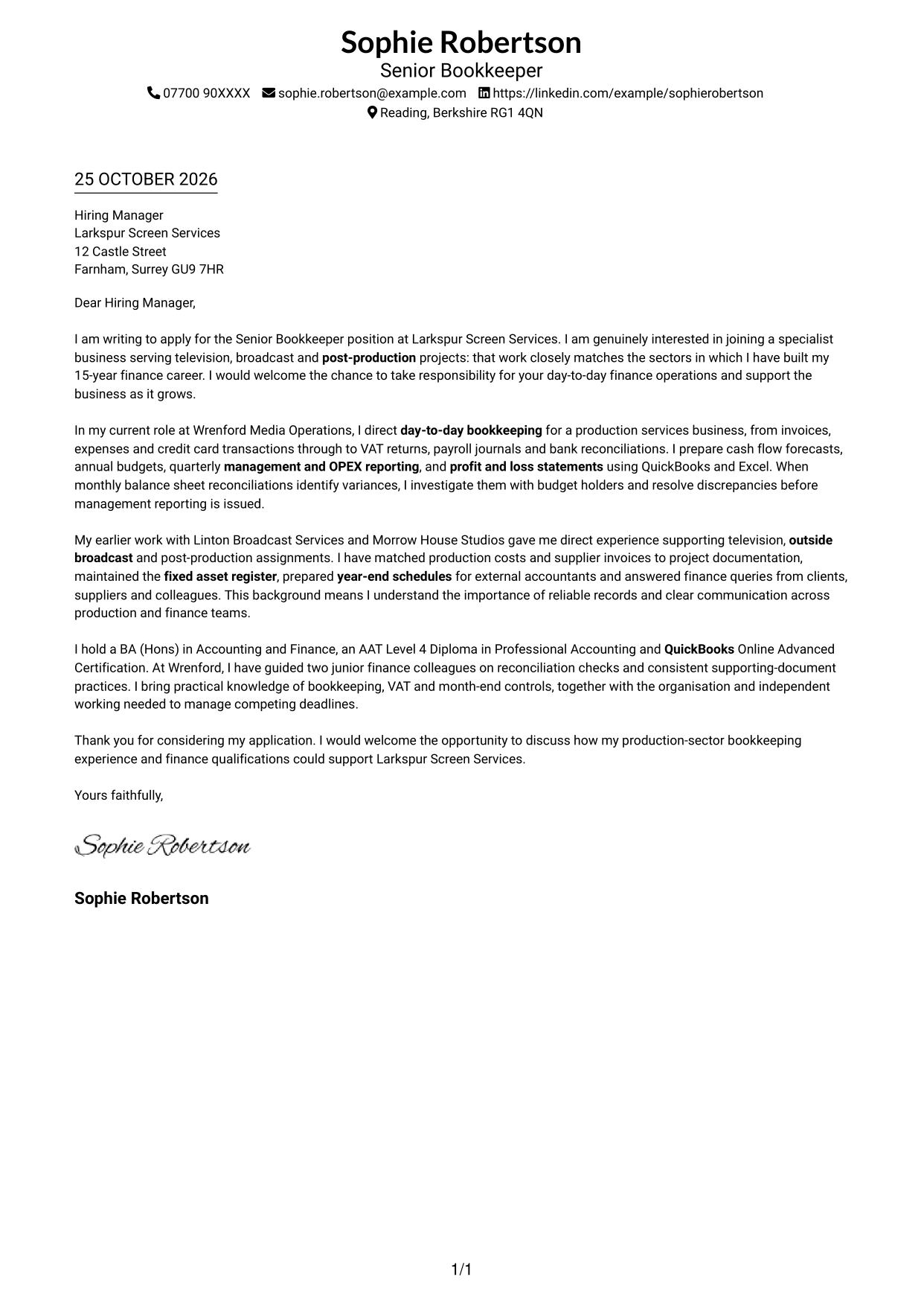 Cover letter example — page 1