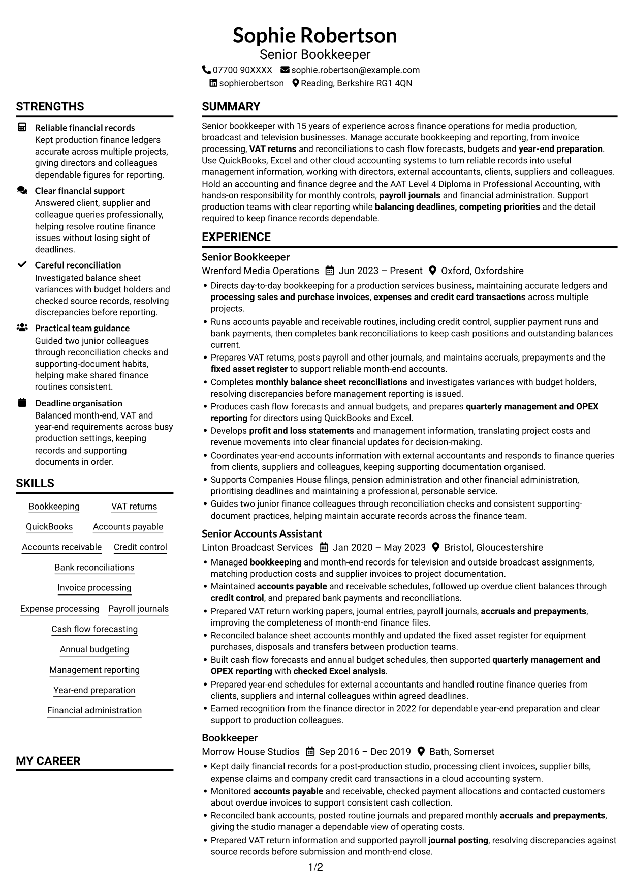 CV example — page 1