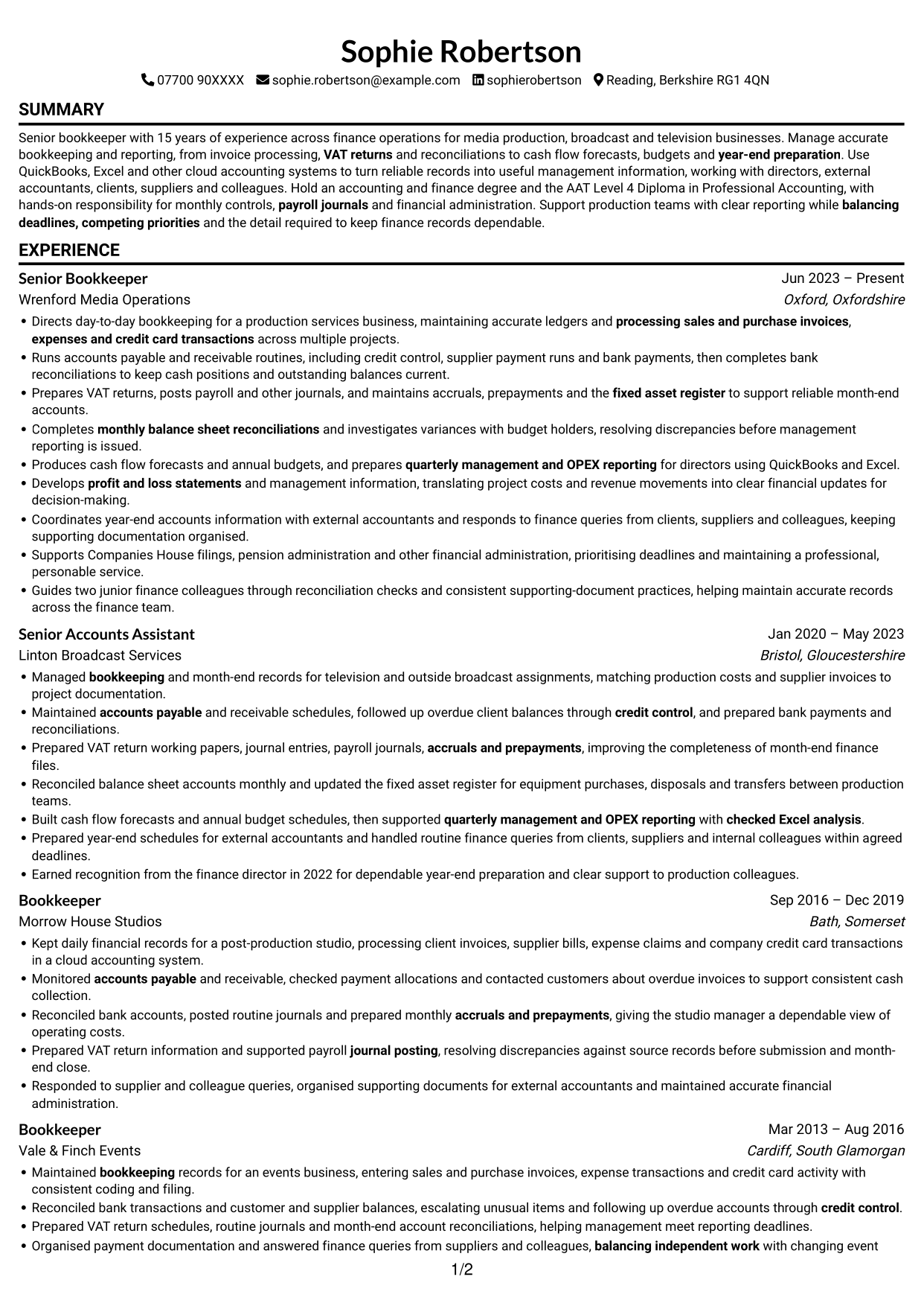 CV example — page 1