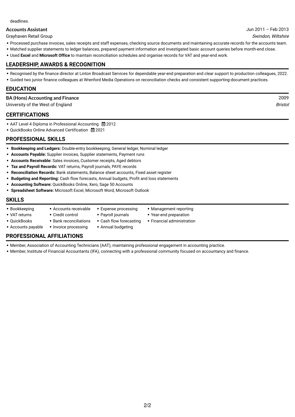 CV example — page 2