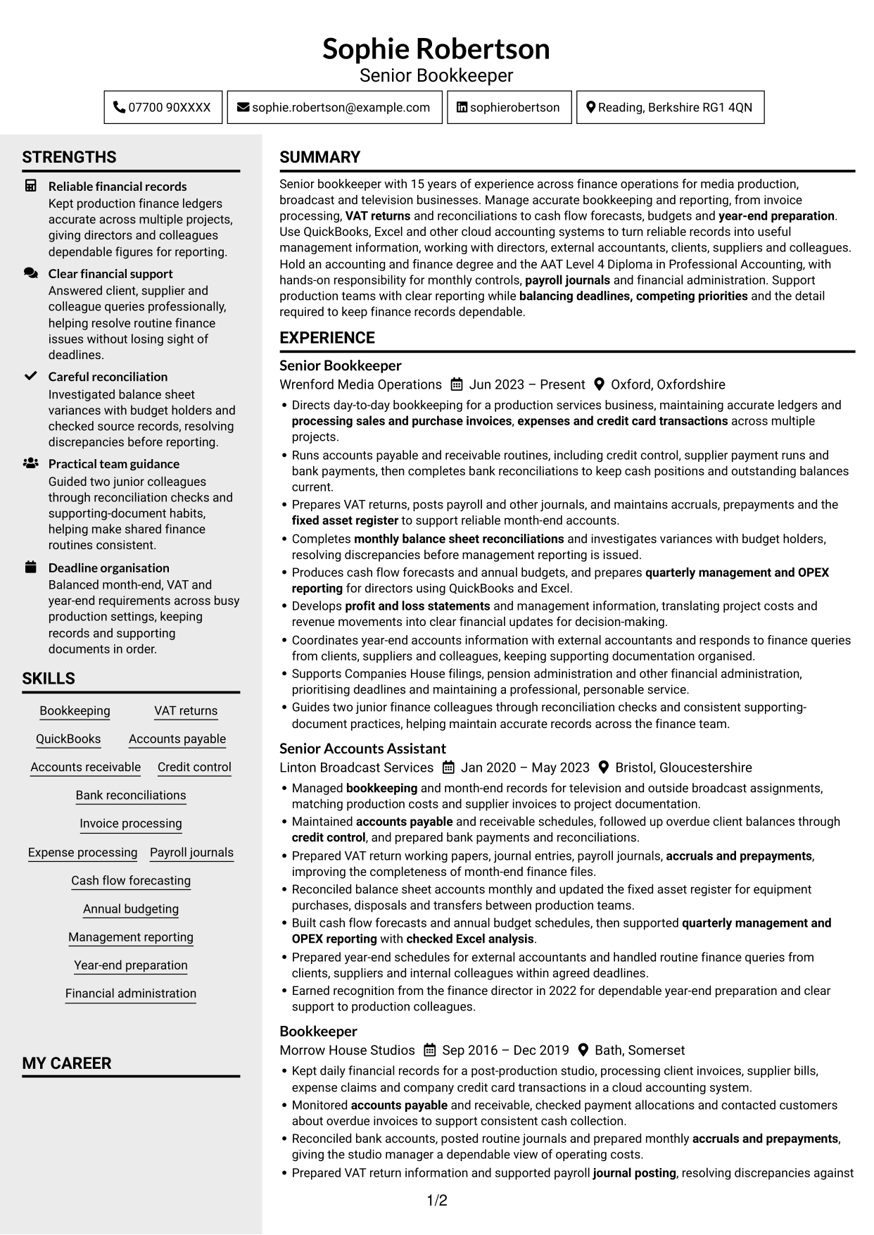 CV example — page 1