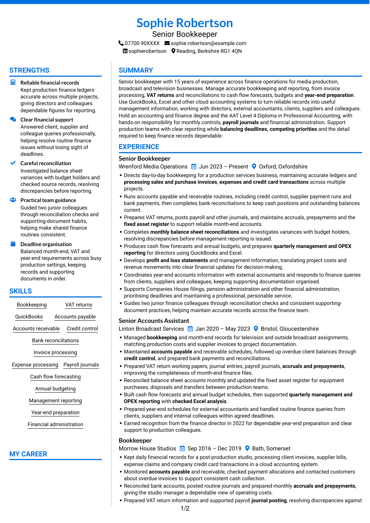 CV example — page 1