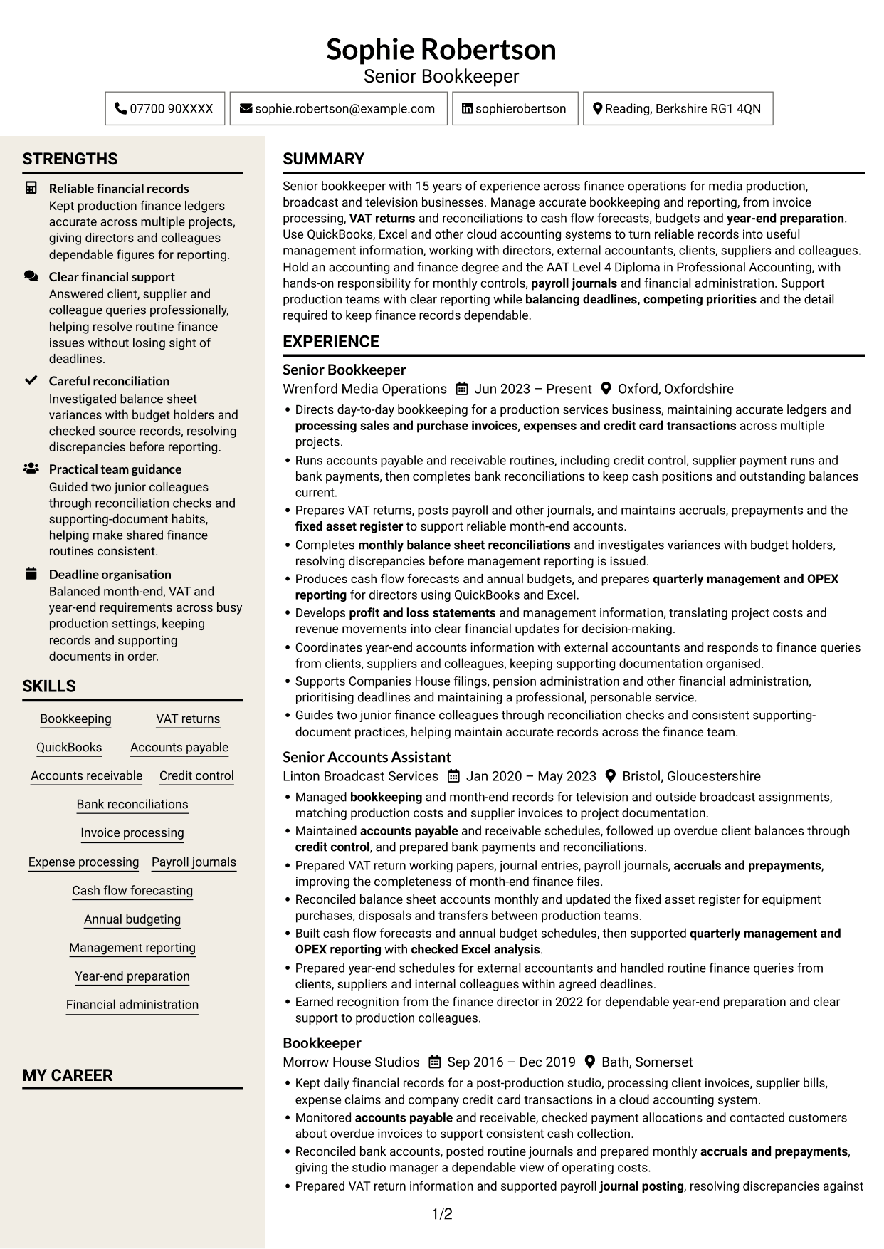 CV example — page 1