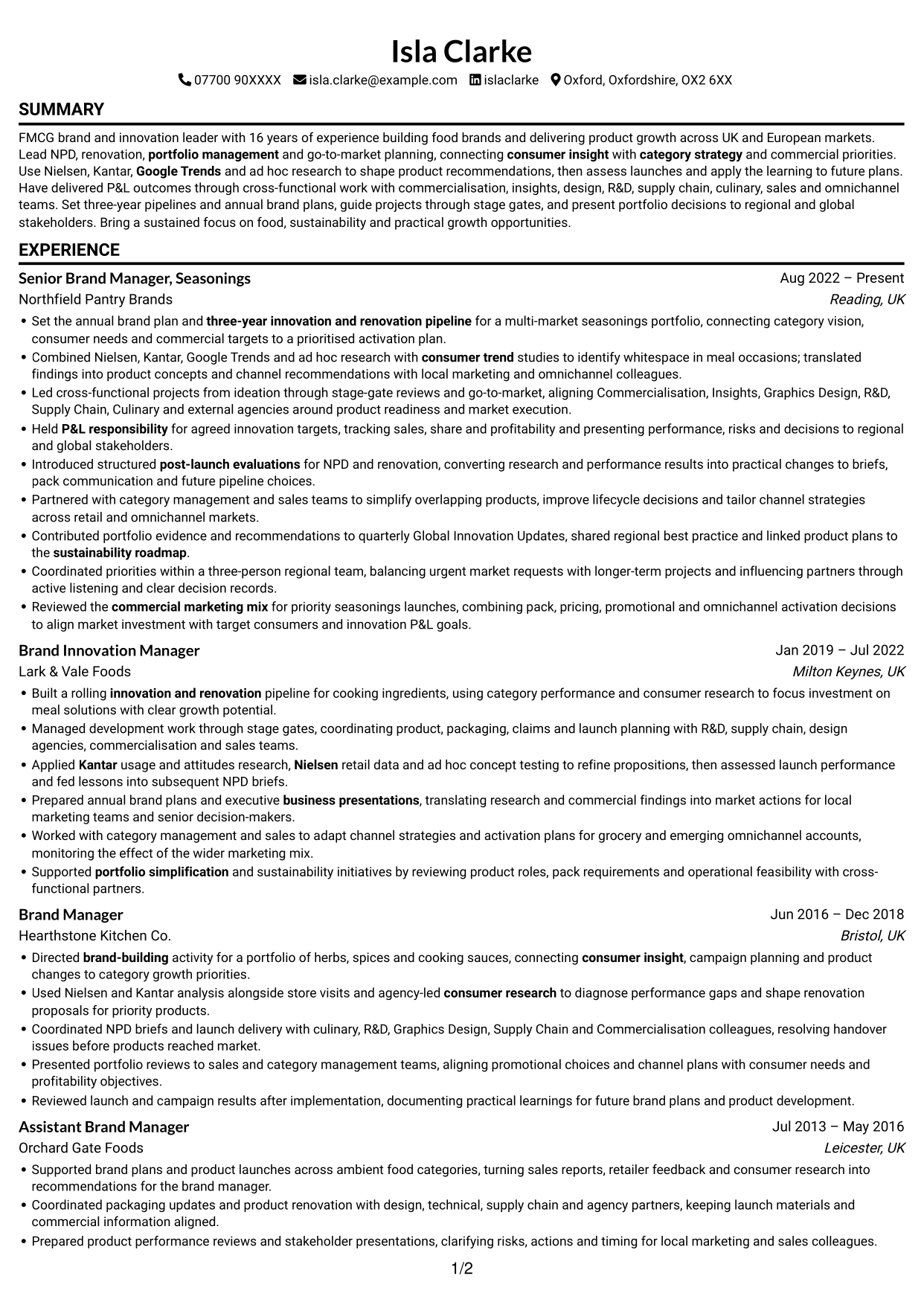 CV example — page 1