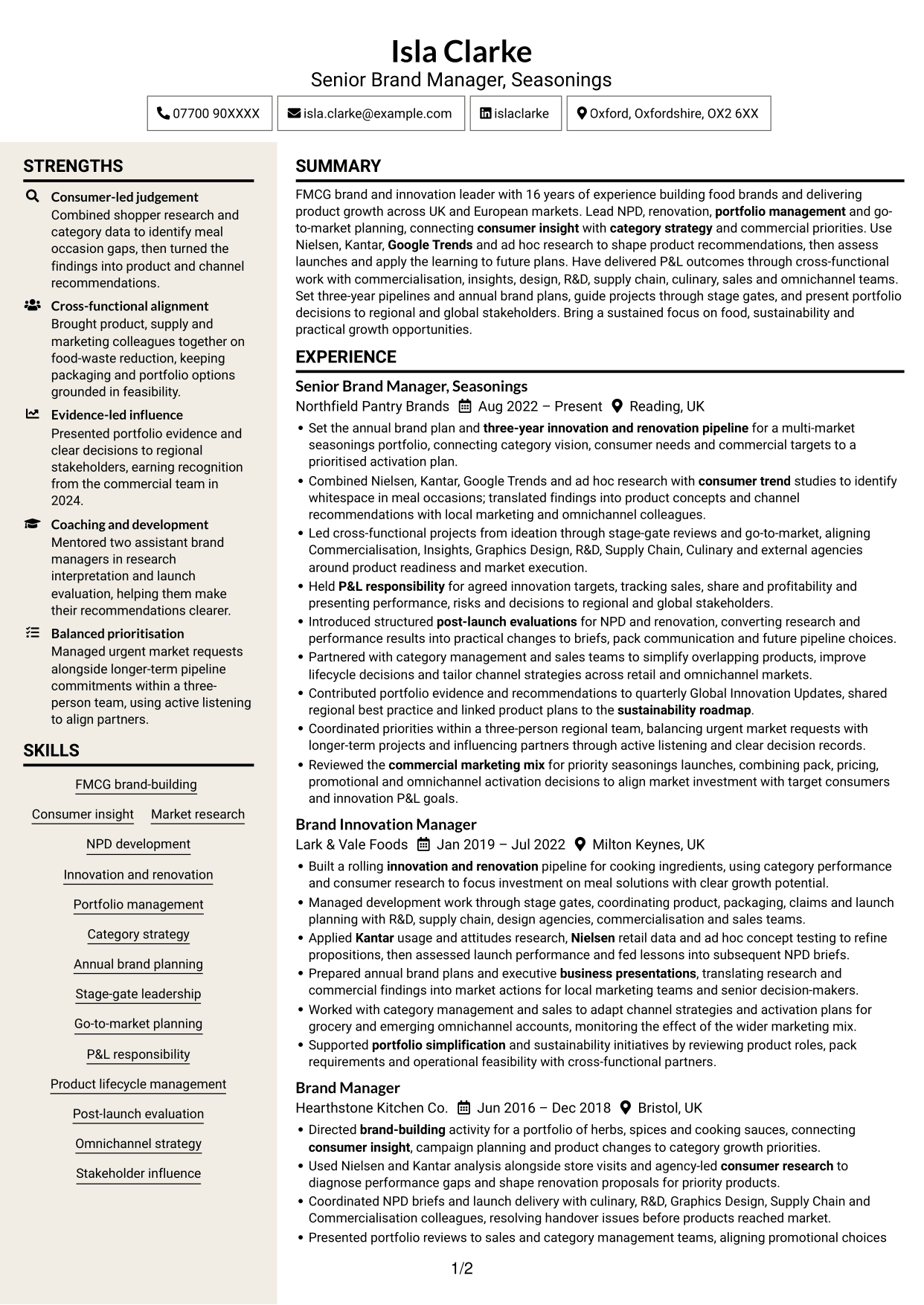 CV example — page 1