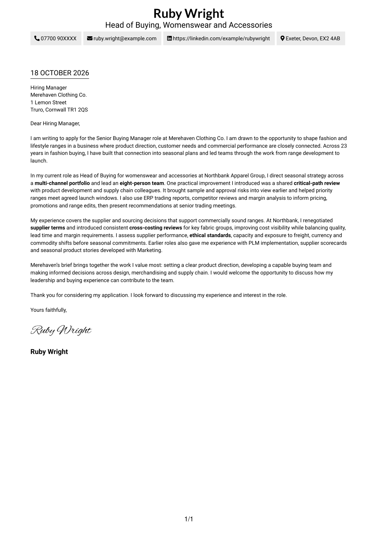 Cover letter example — page 1