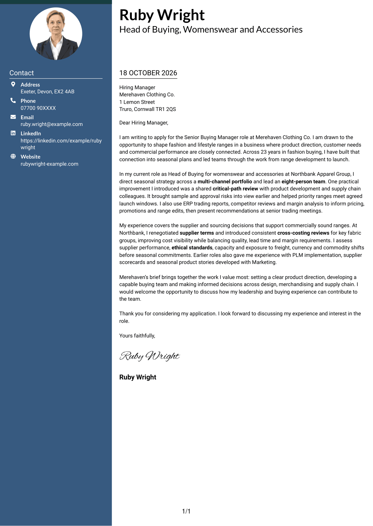 Cover letter example — page 1