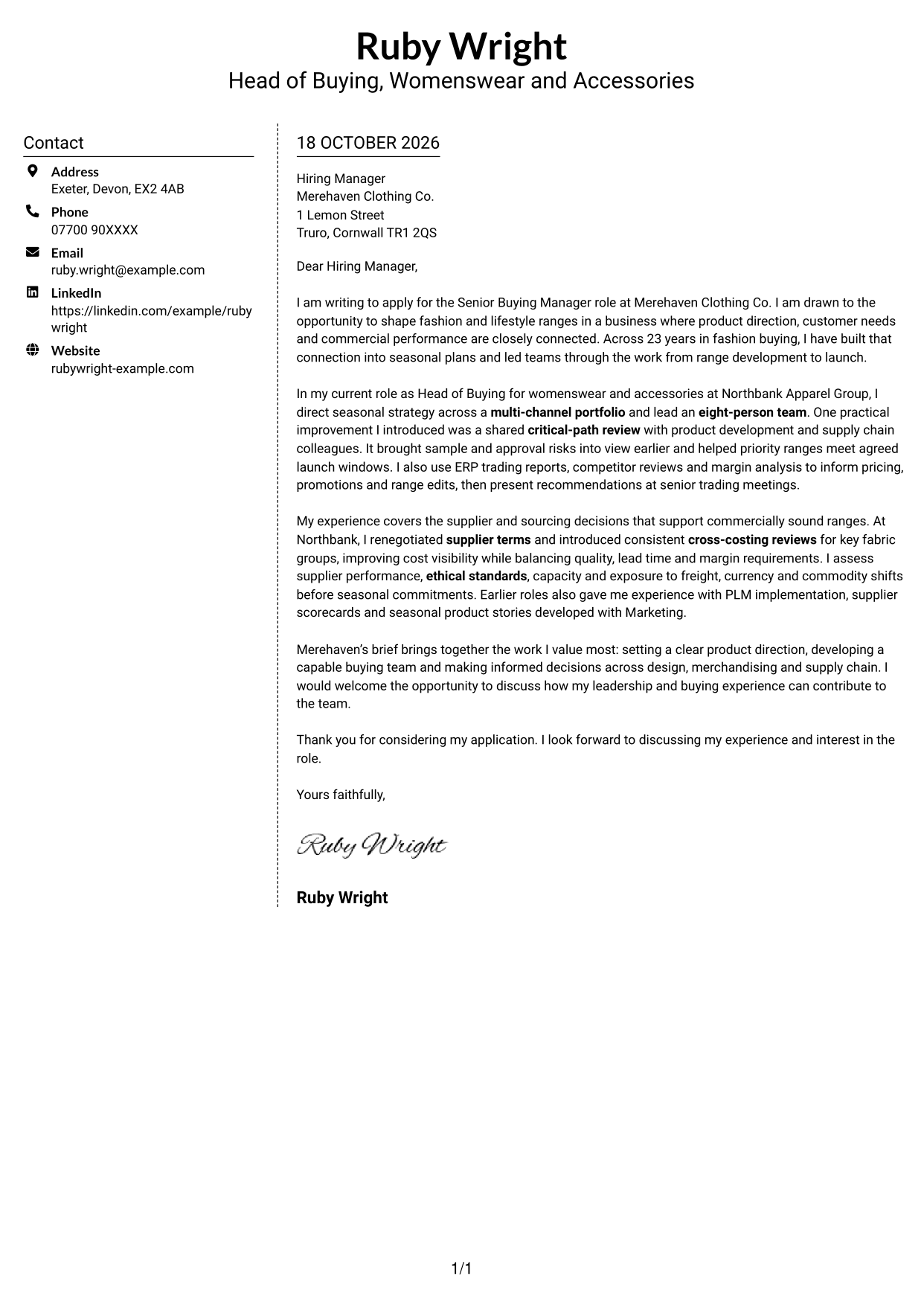 Cover letter example — page 1