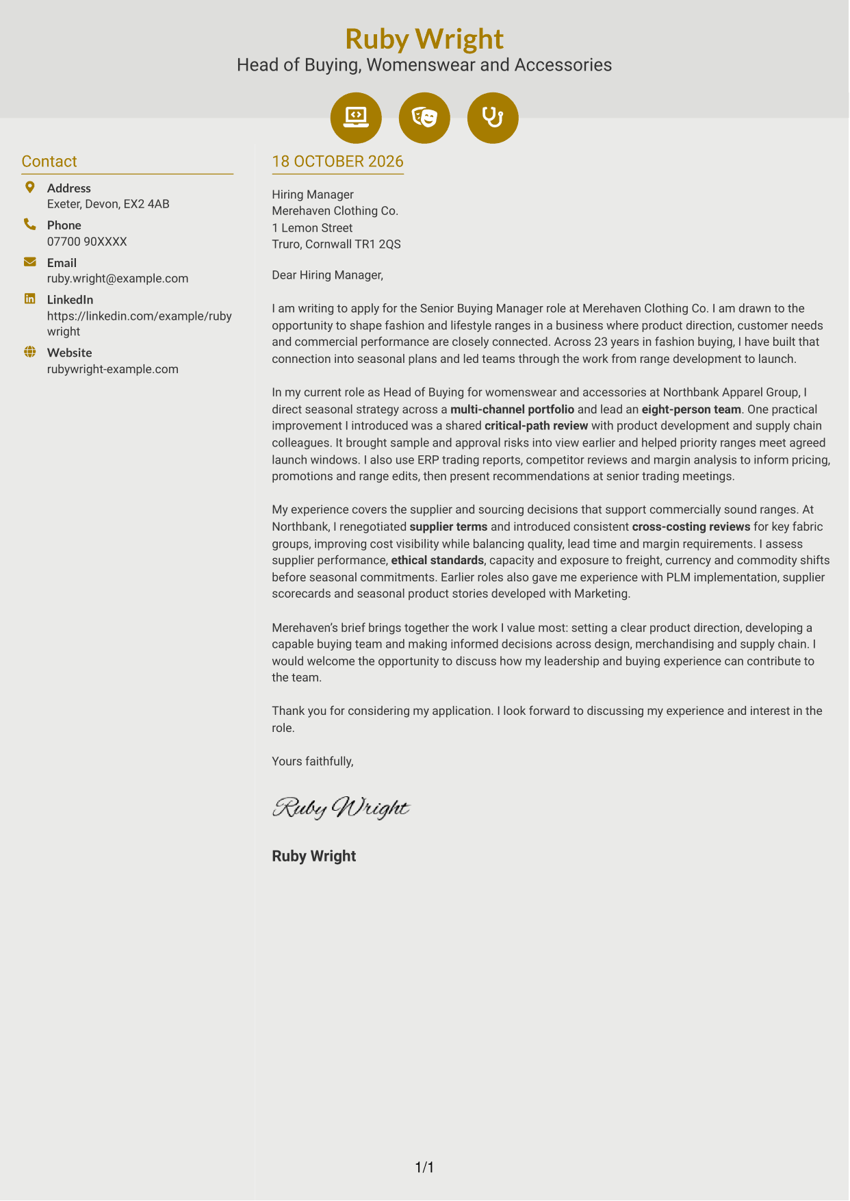 Cover letter example — page 1