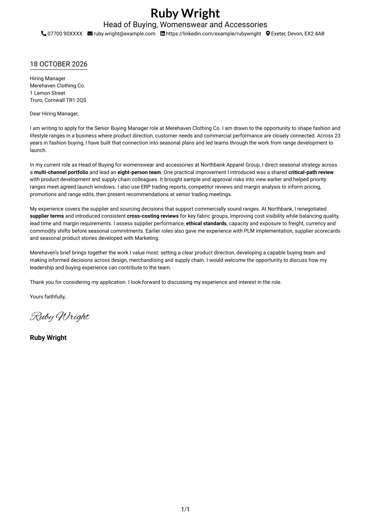Cover letter example — page 1