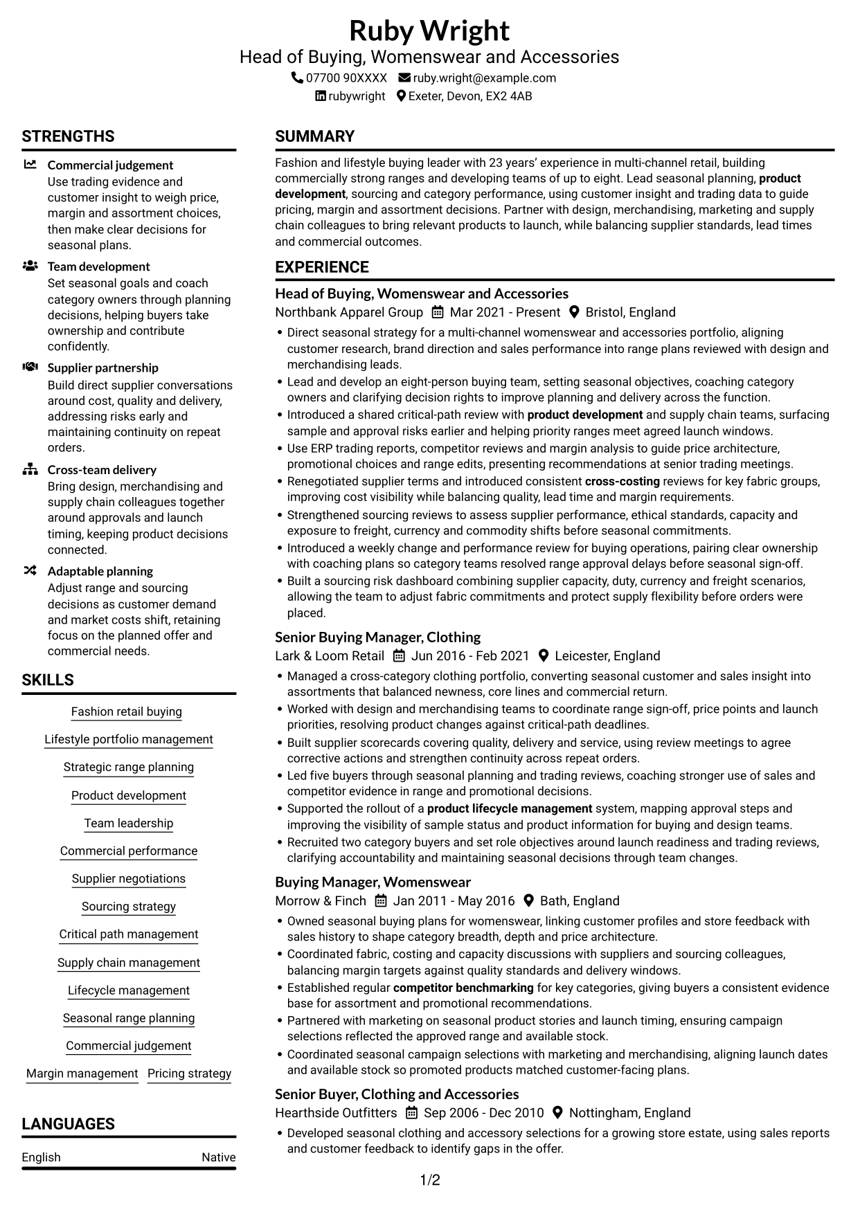 CV example — page 1