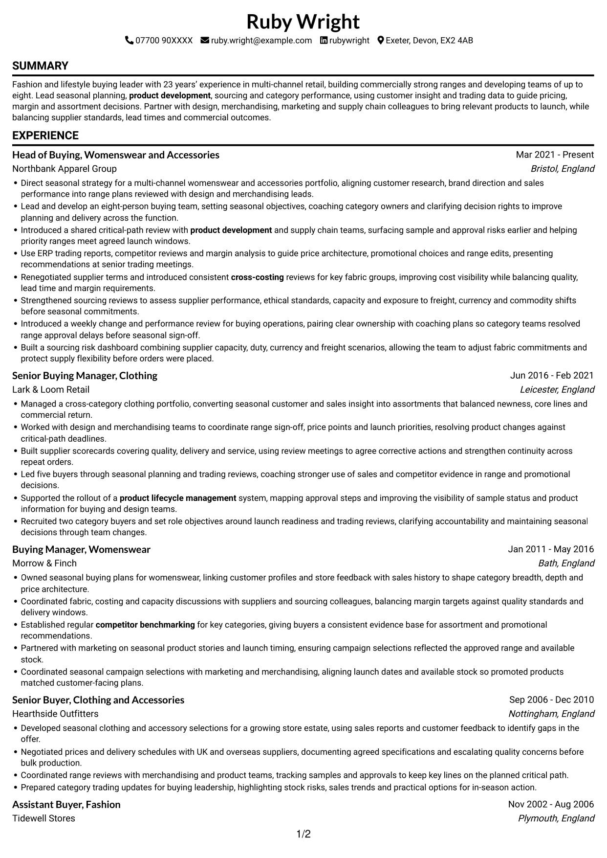 CV example — page 1