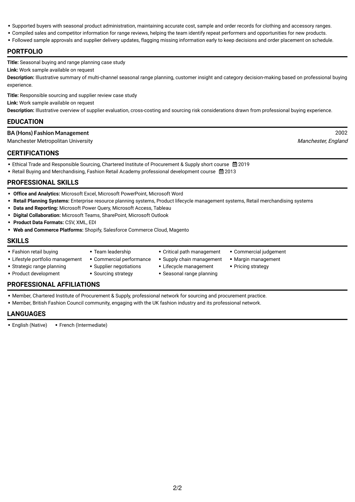 CV example — page 2