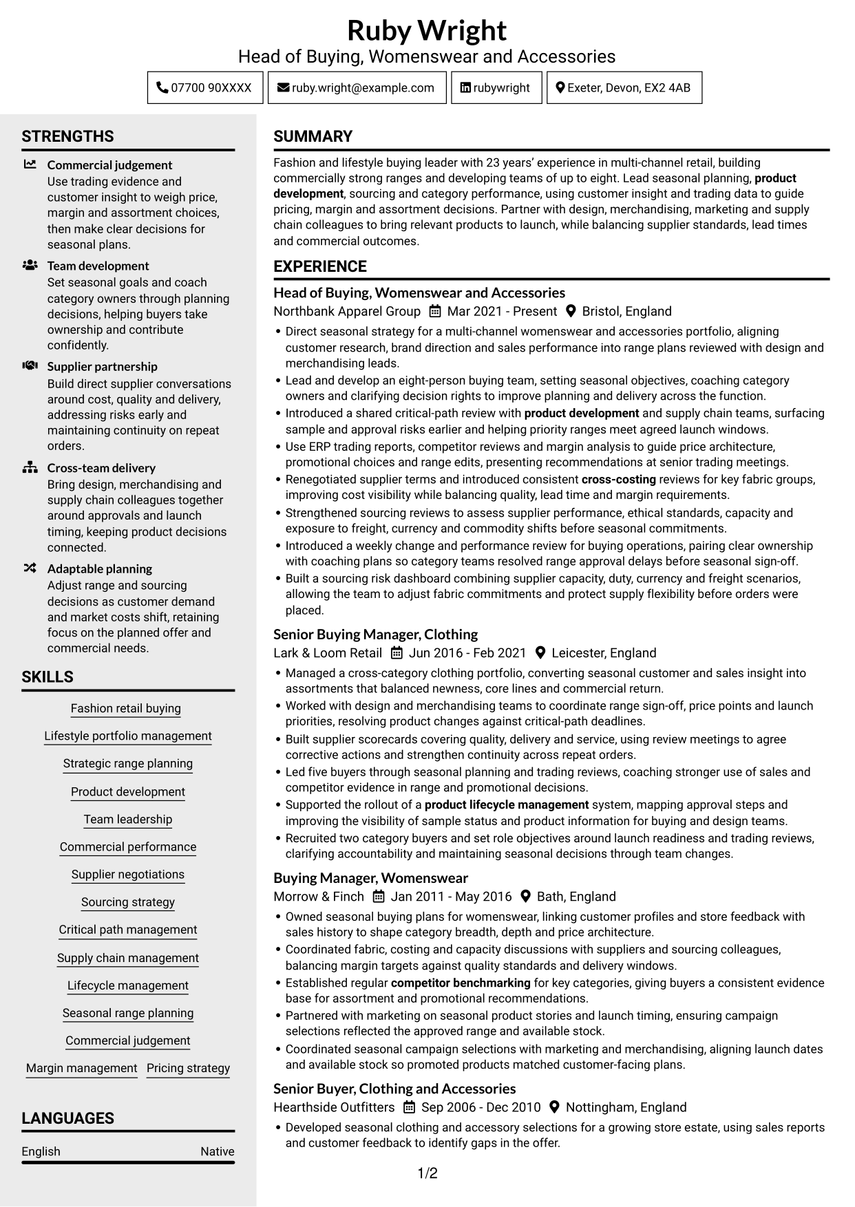 CV example — page 1