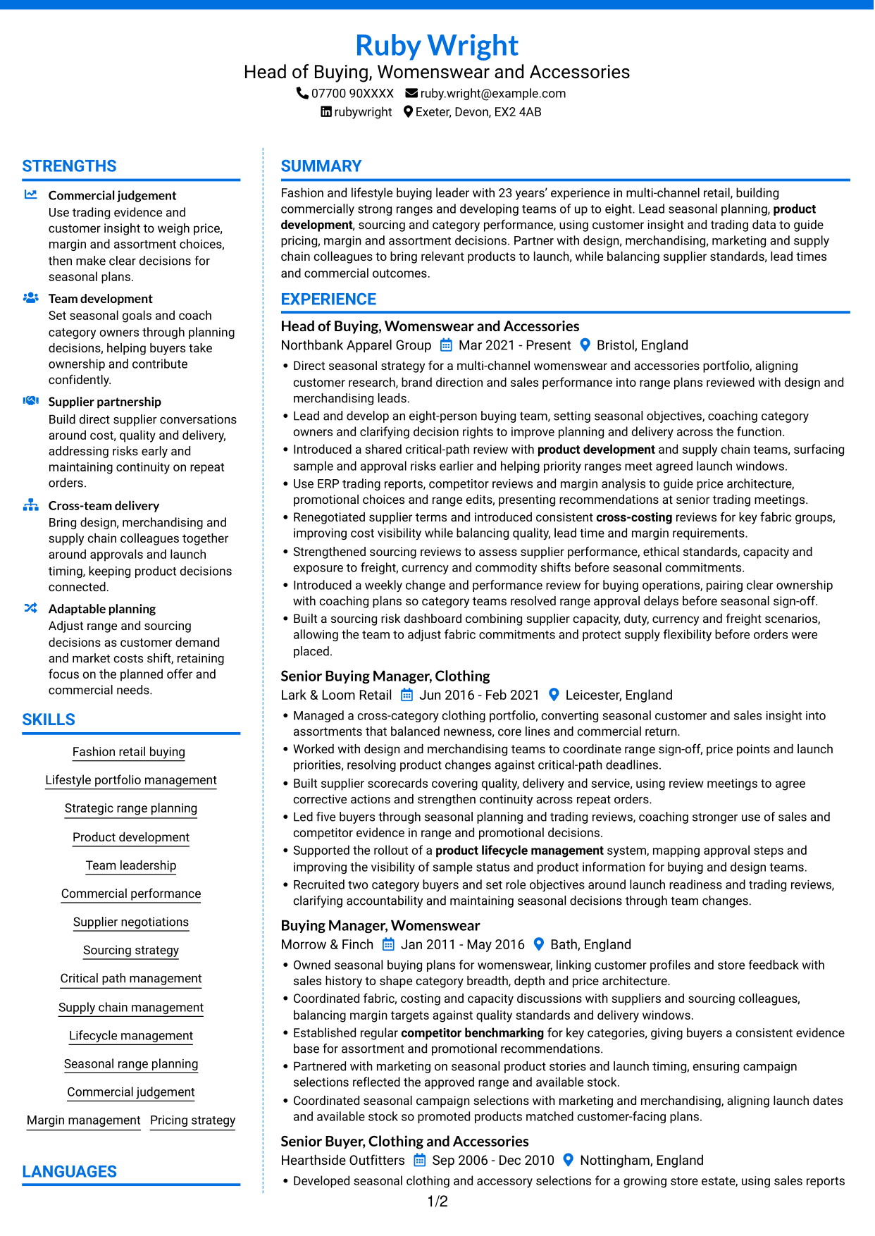 CV example — page 1