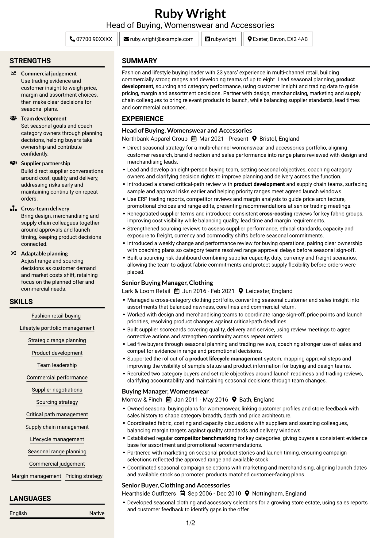 CV example — page 1