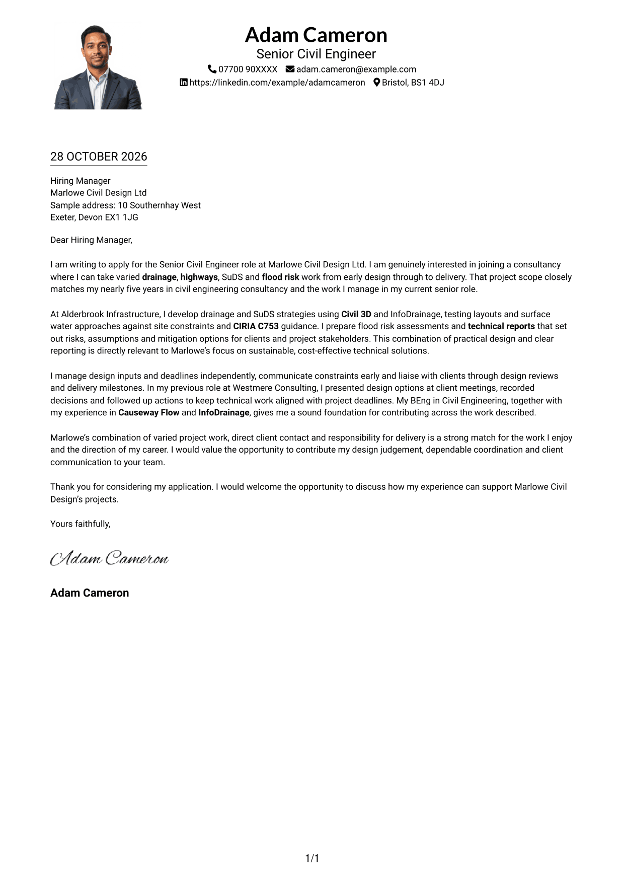 Cover letter example — page 1