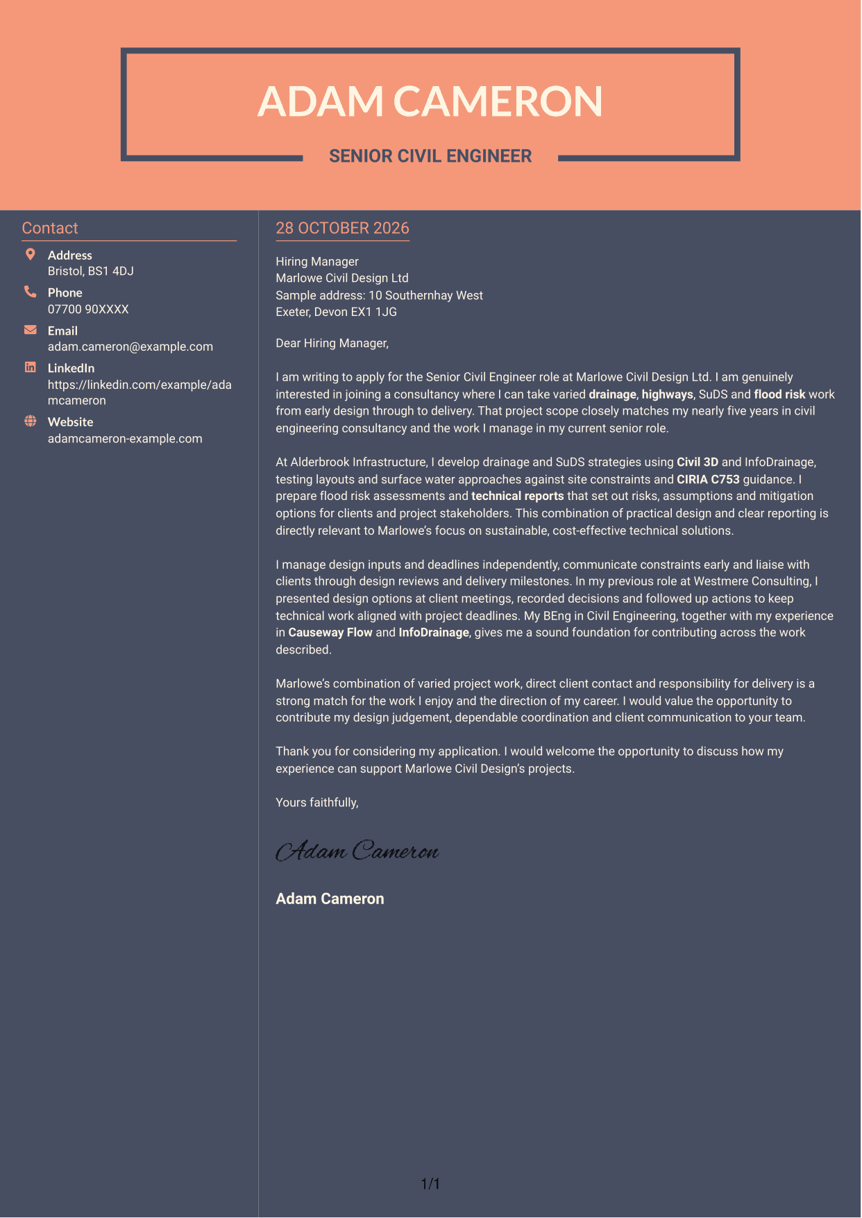 Cover letter example — page 1