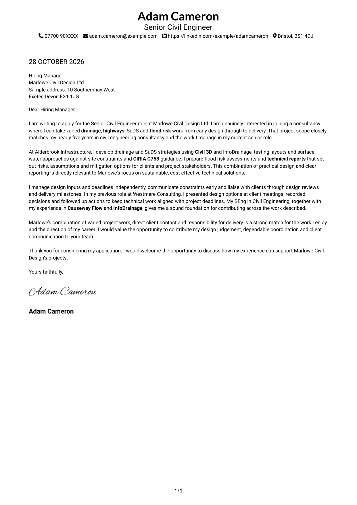 Cover letter example — page 1