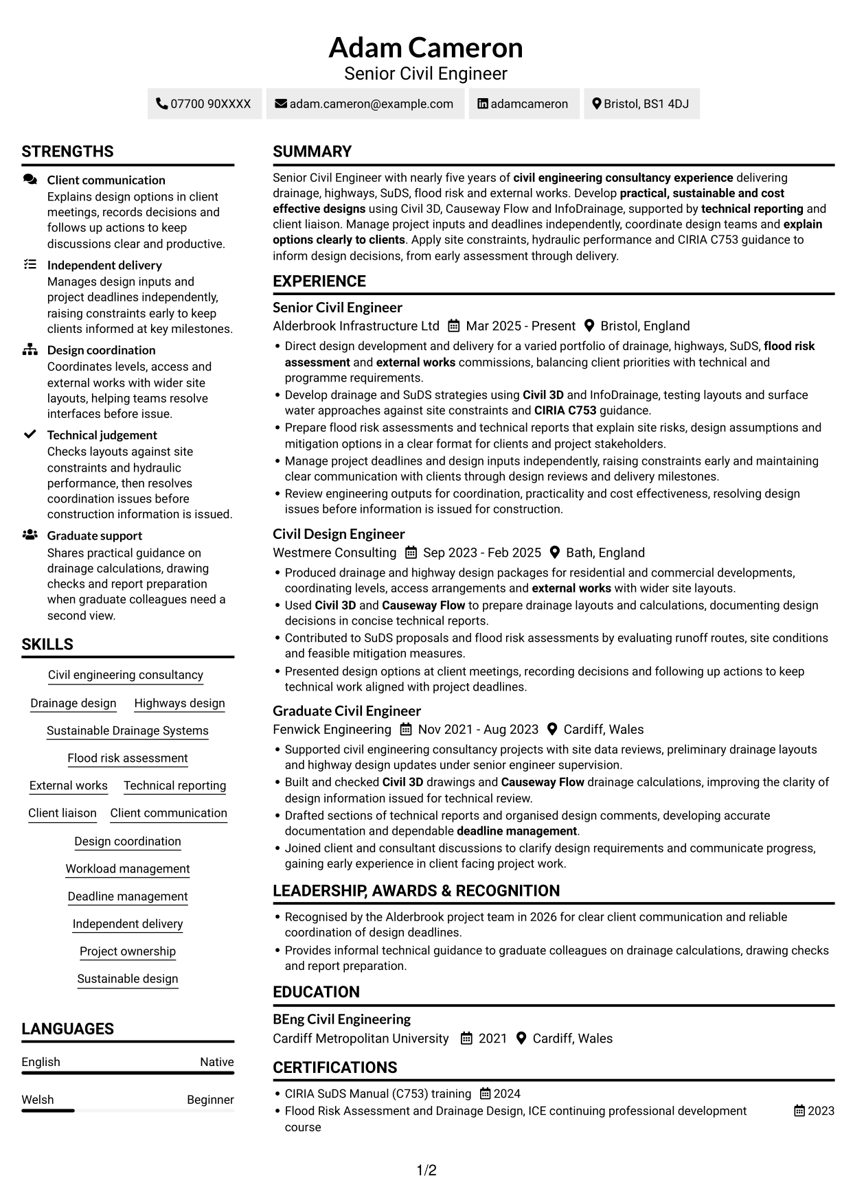 CV example — page 1