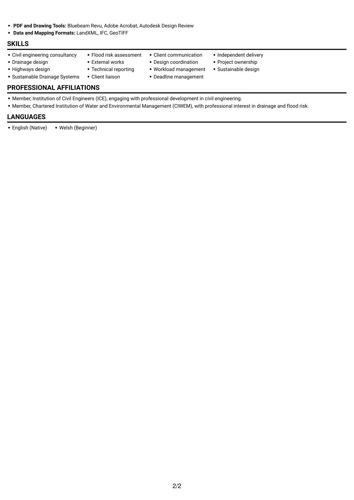 CV example — page 2