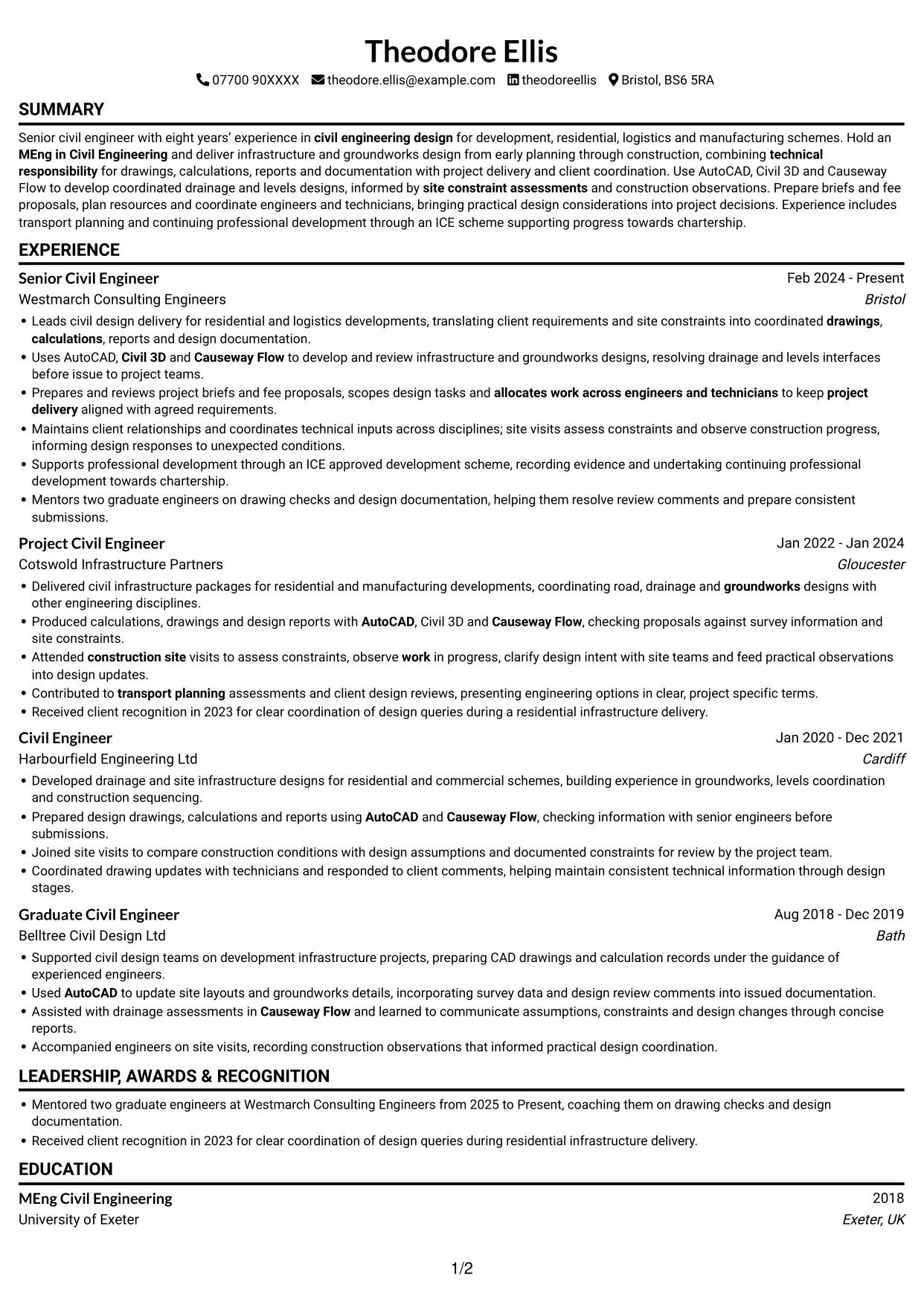 CV example — page 1
