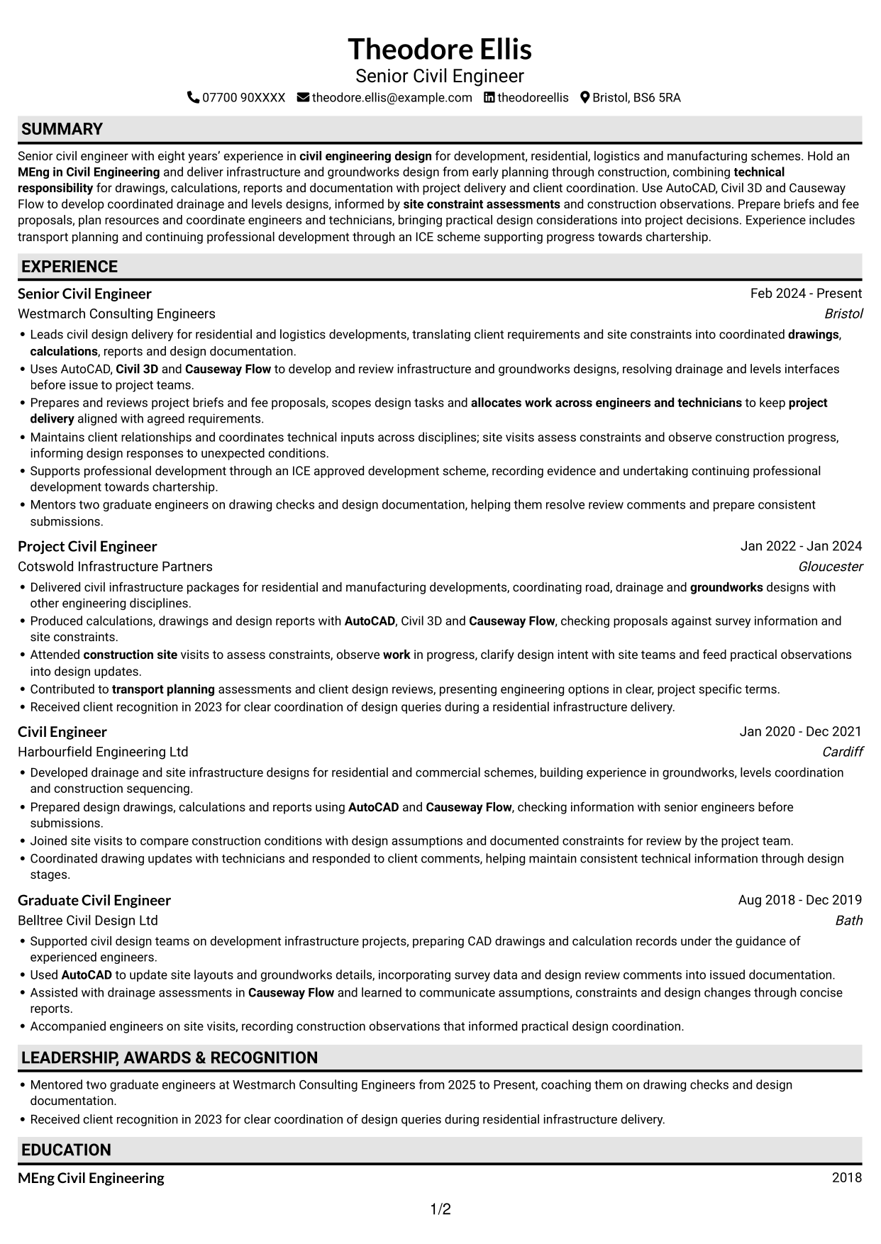 CV example — page 1