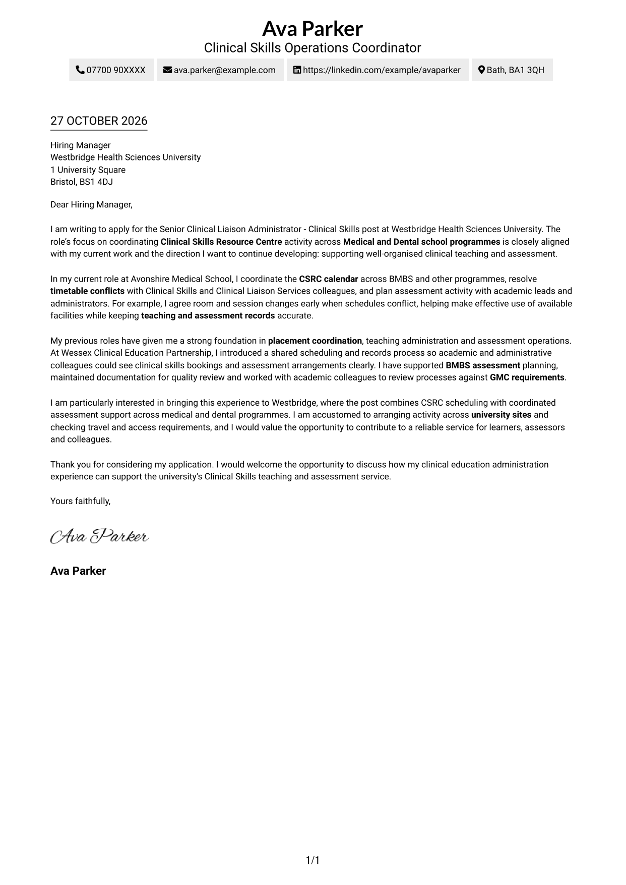 Cover letter example — page 1