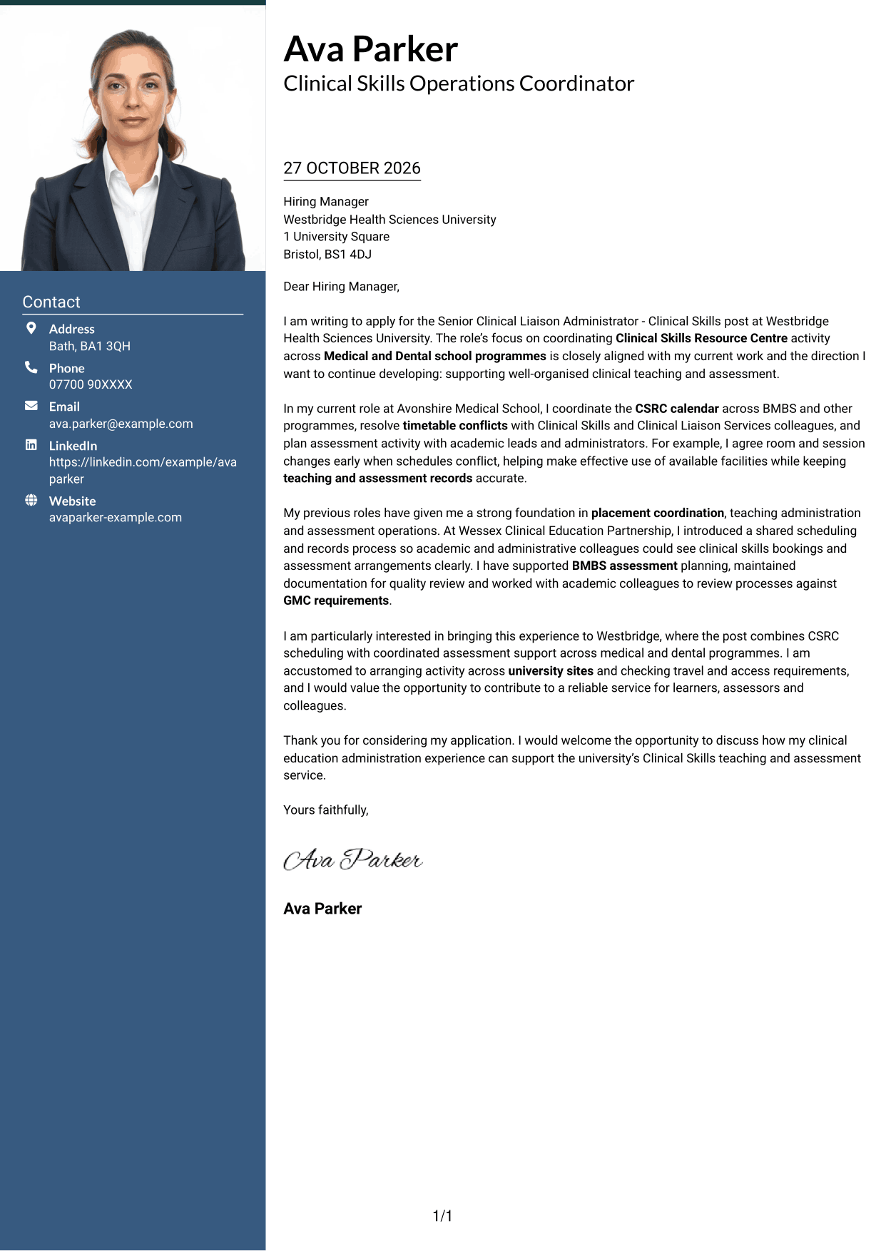 Cover letter example — page 1