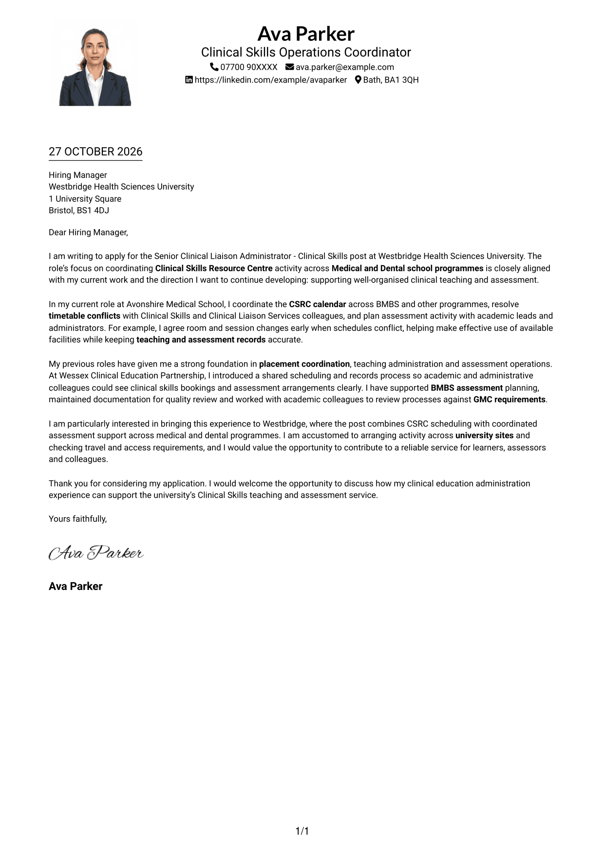 Cover letter example — page 1