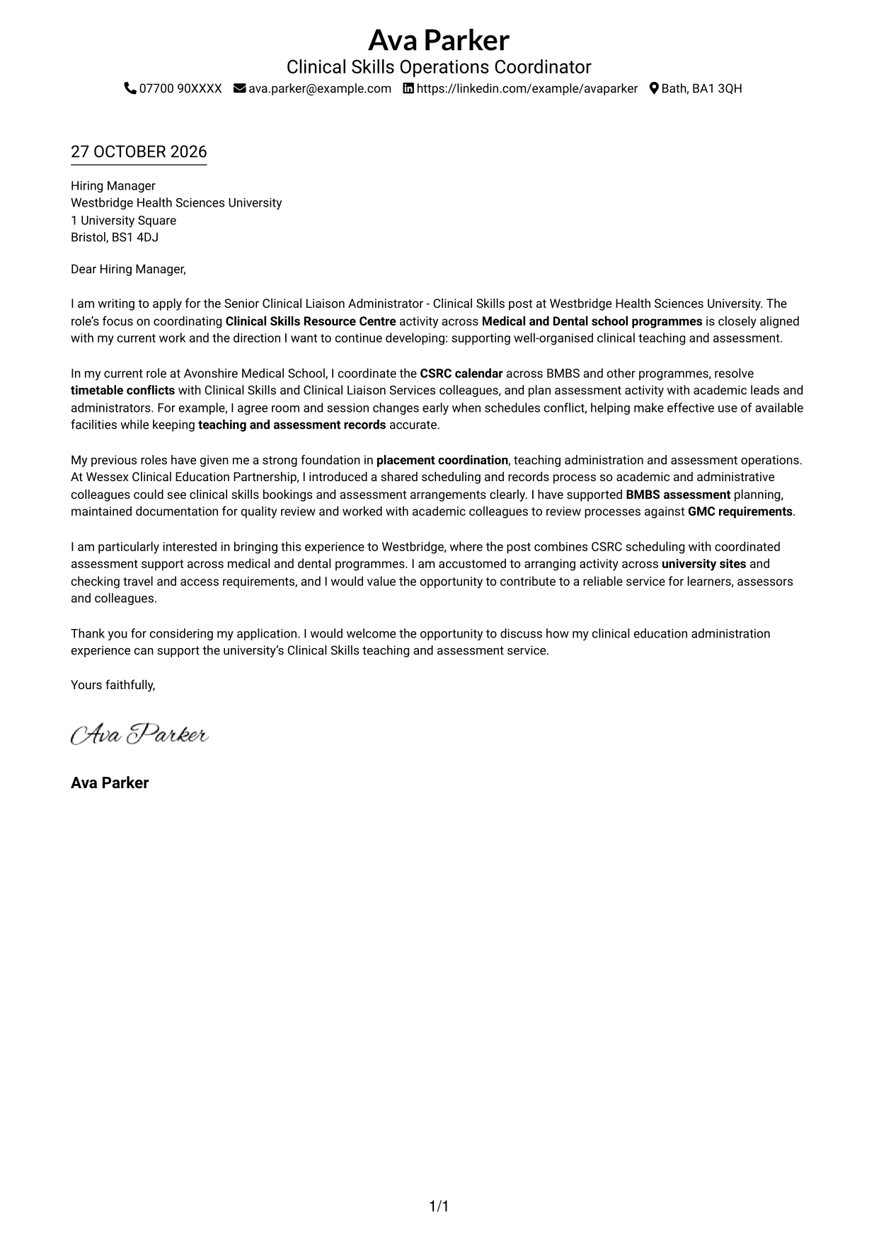 Cover letter example — page 1