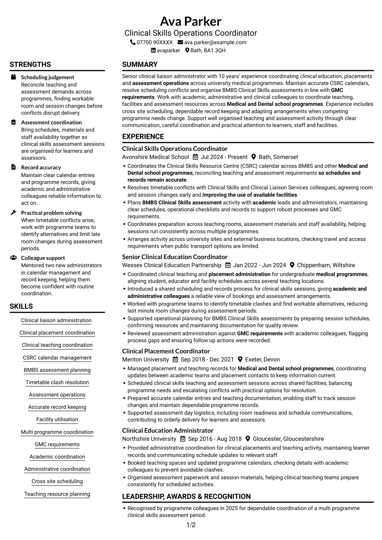 CV example — page 1