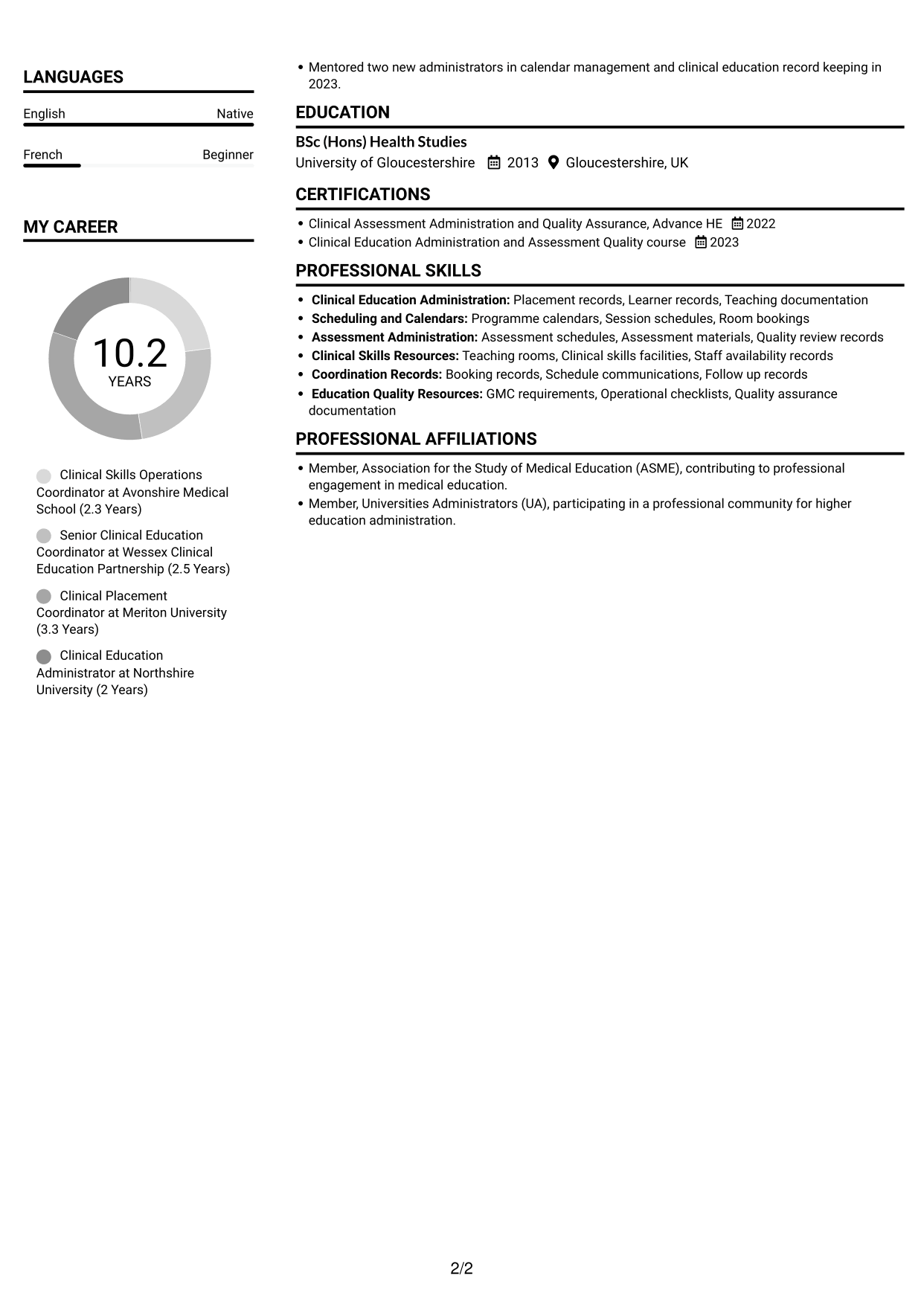 CV example — page 2