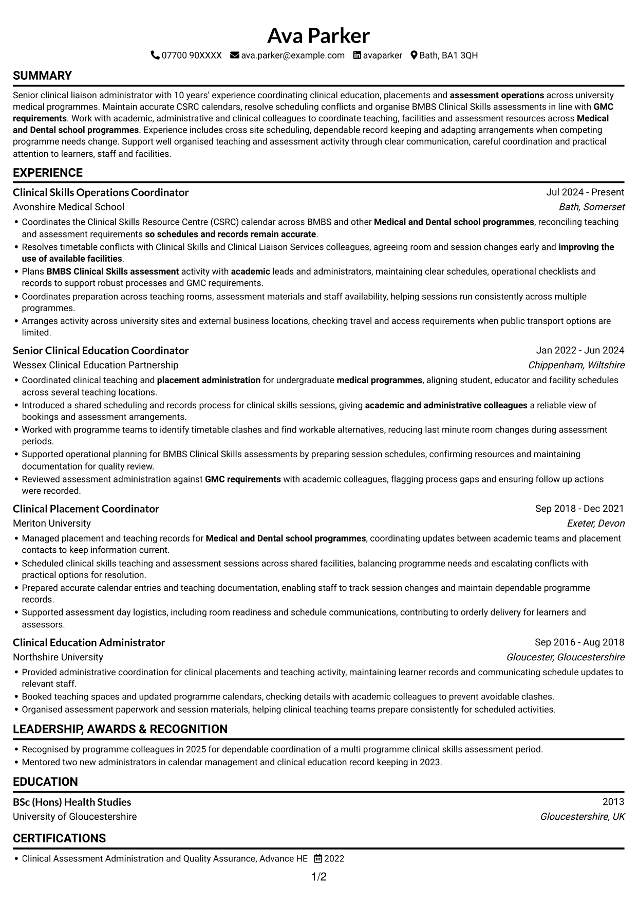 CV example — page 1