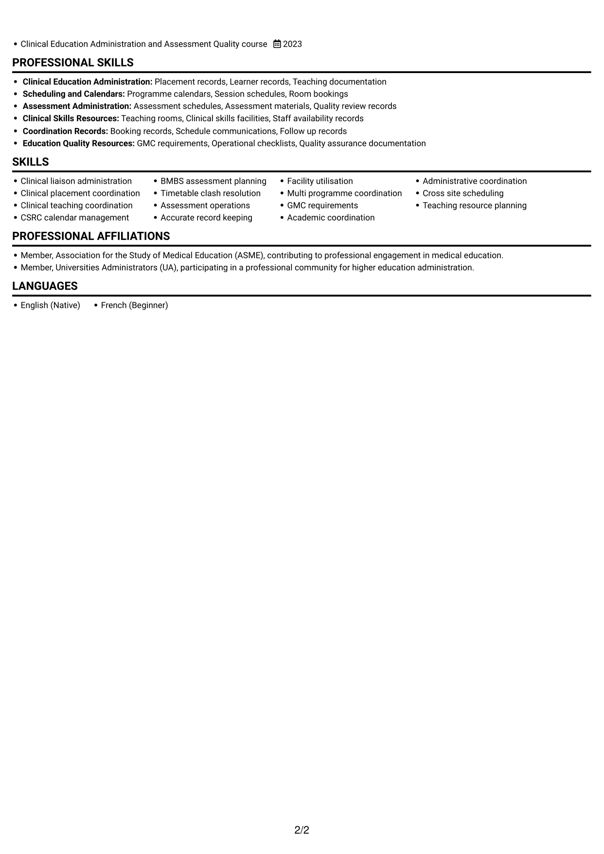 CV example — page 2