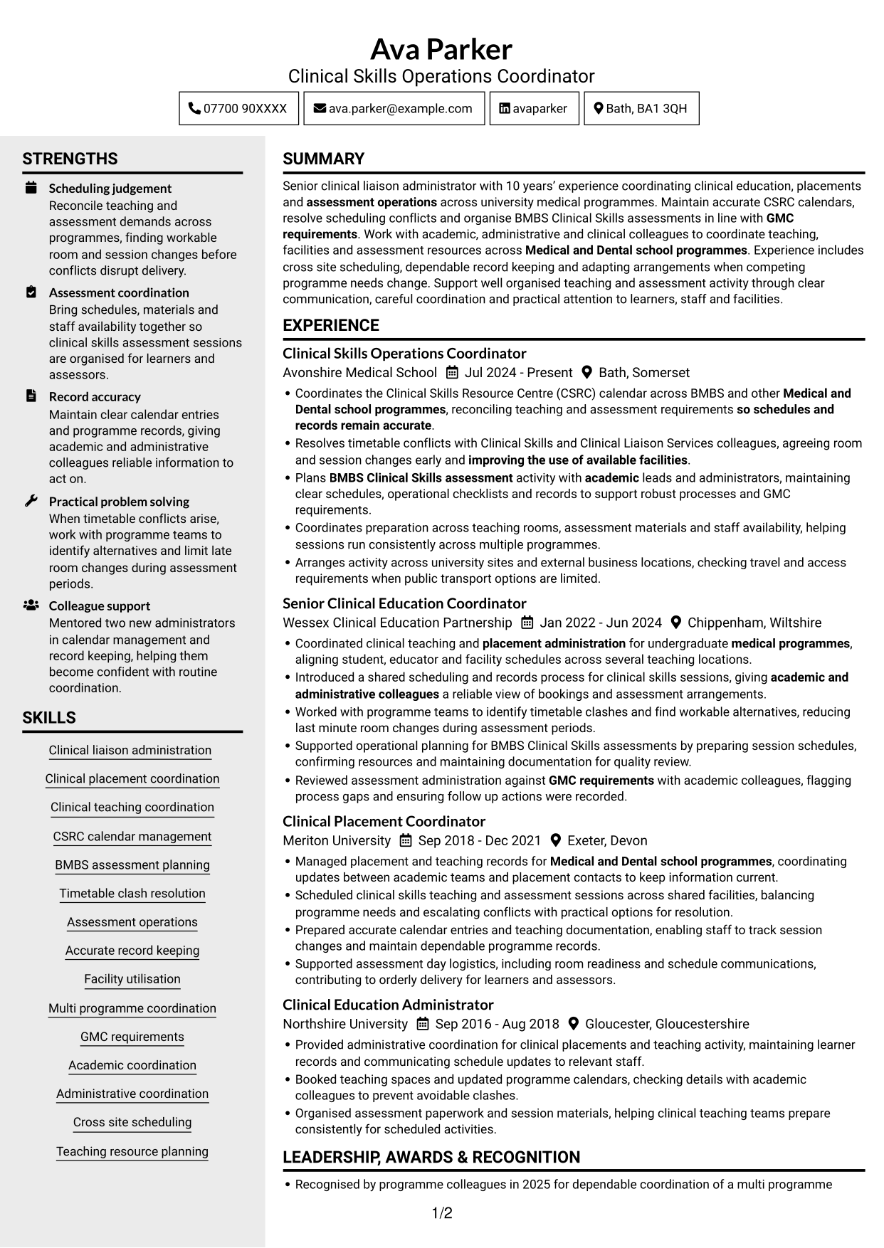 CV example — page 1