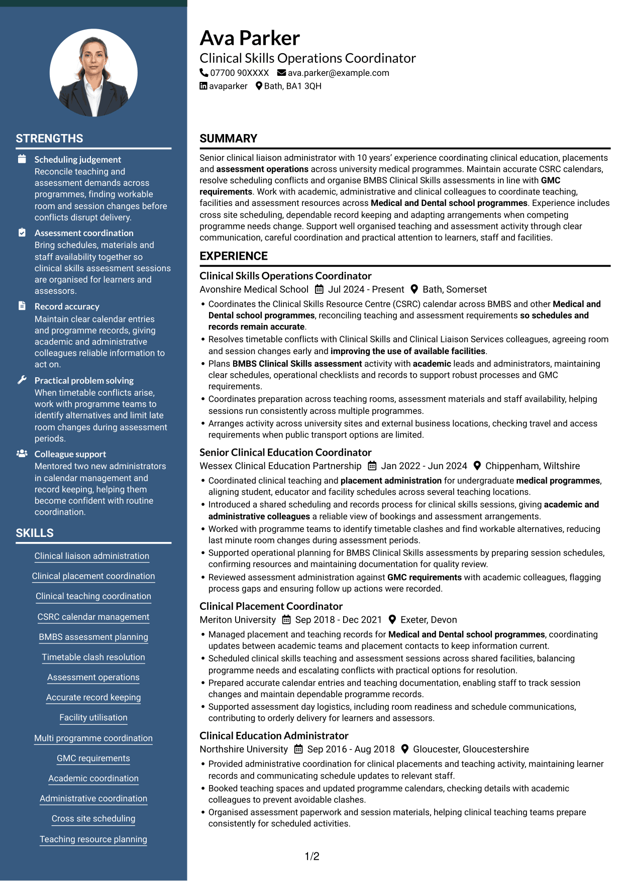 CV example — page 1