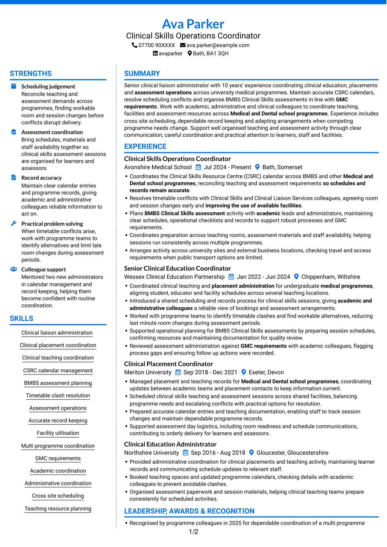CV example — page 1