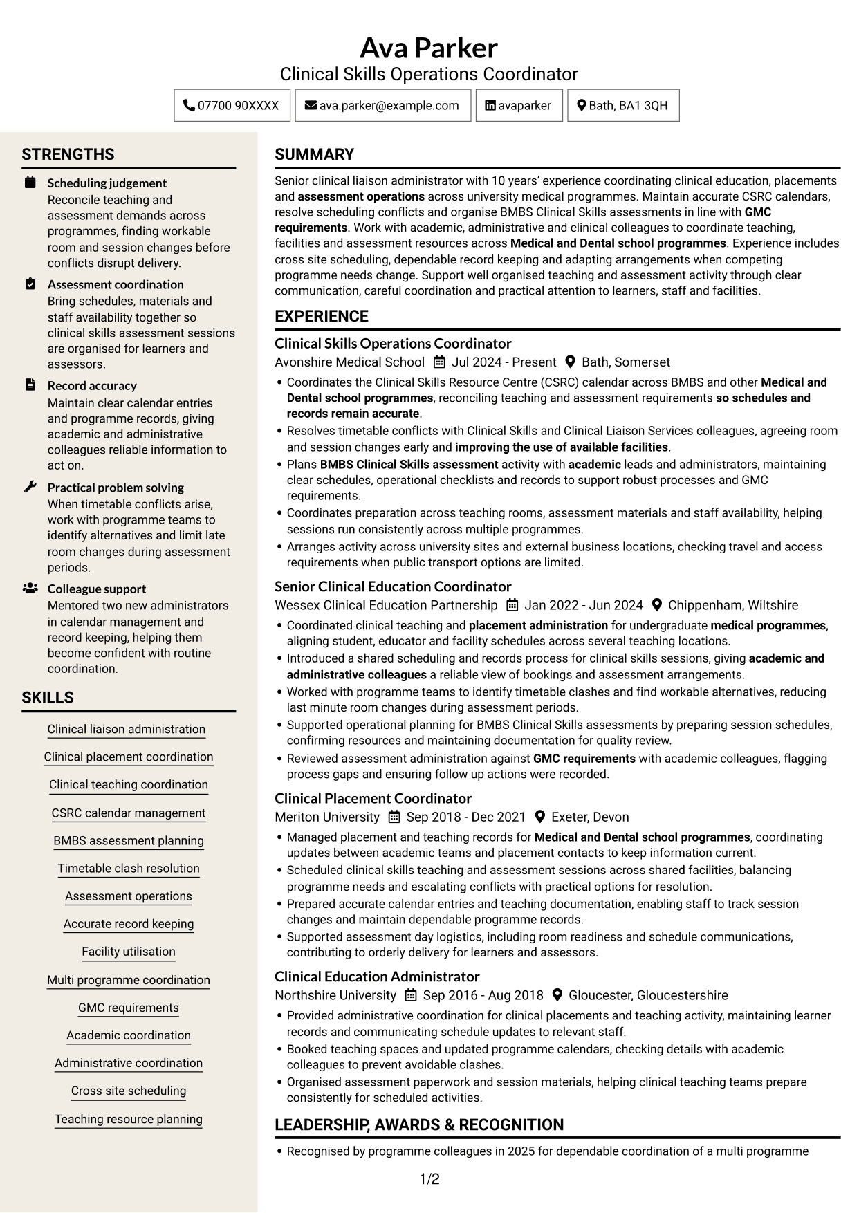 CV example — page 1