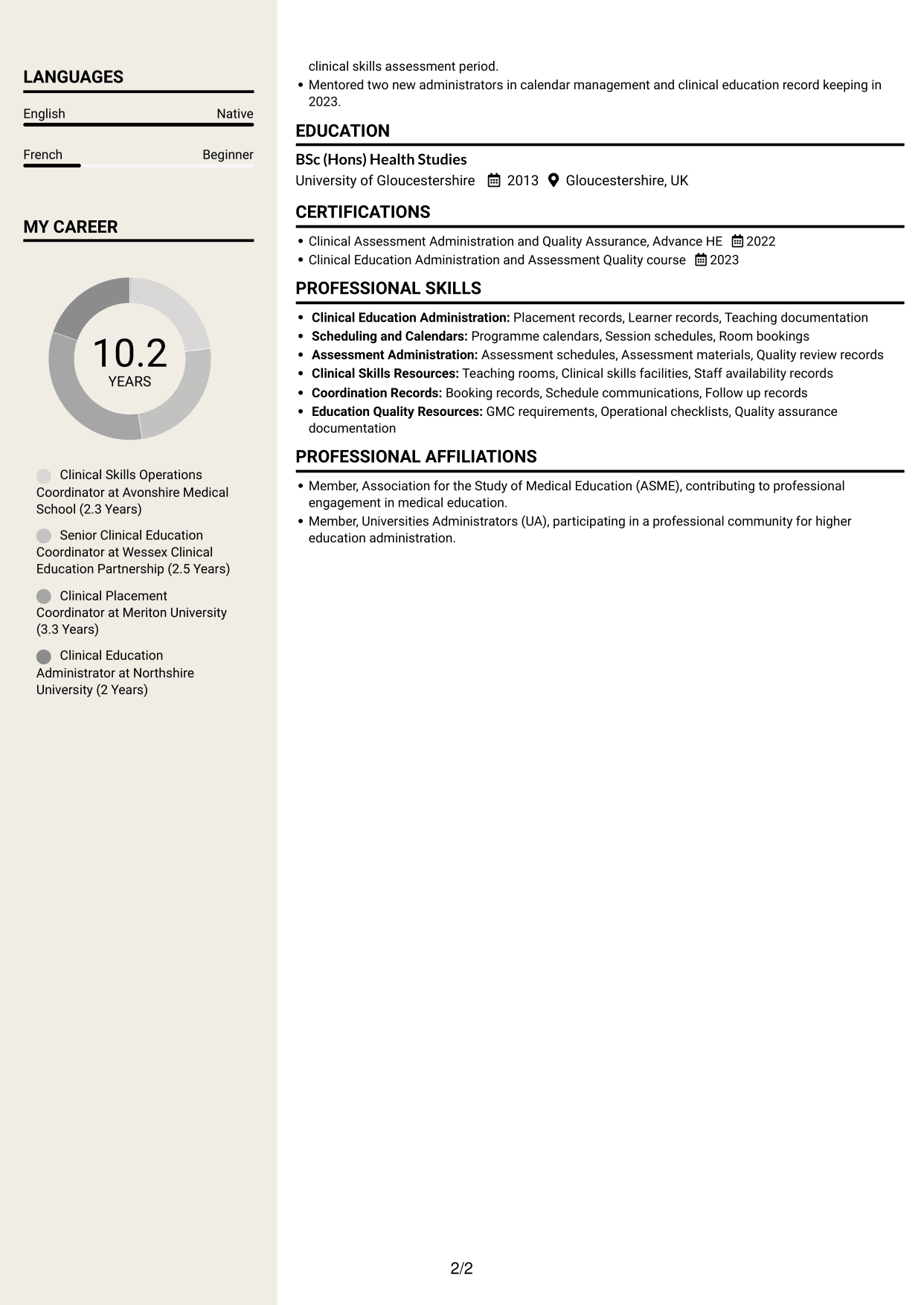 CV example — page 2