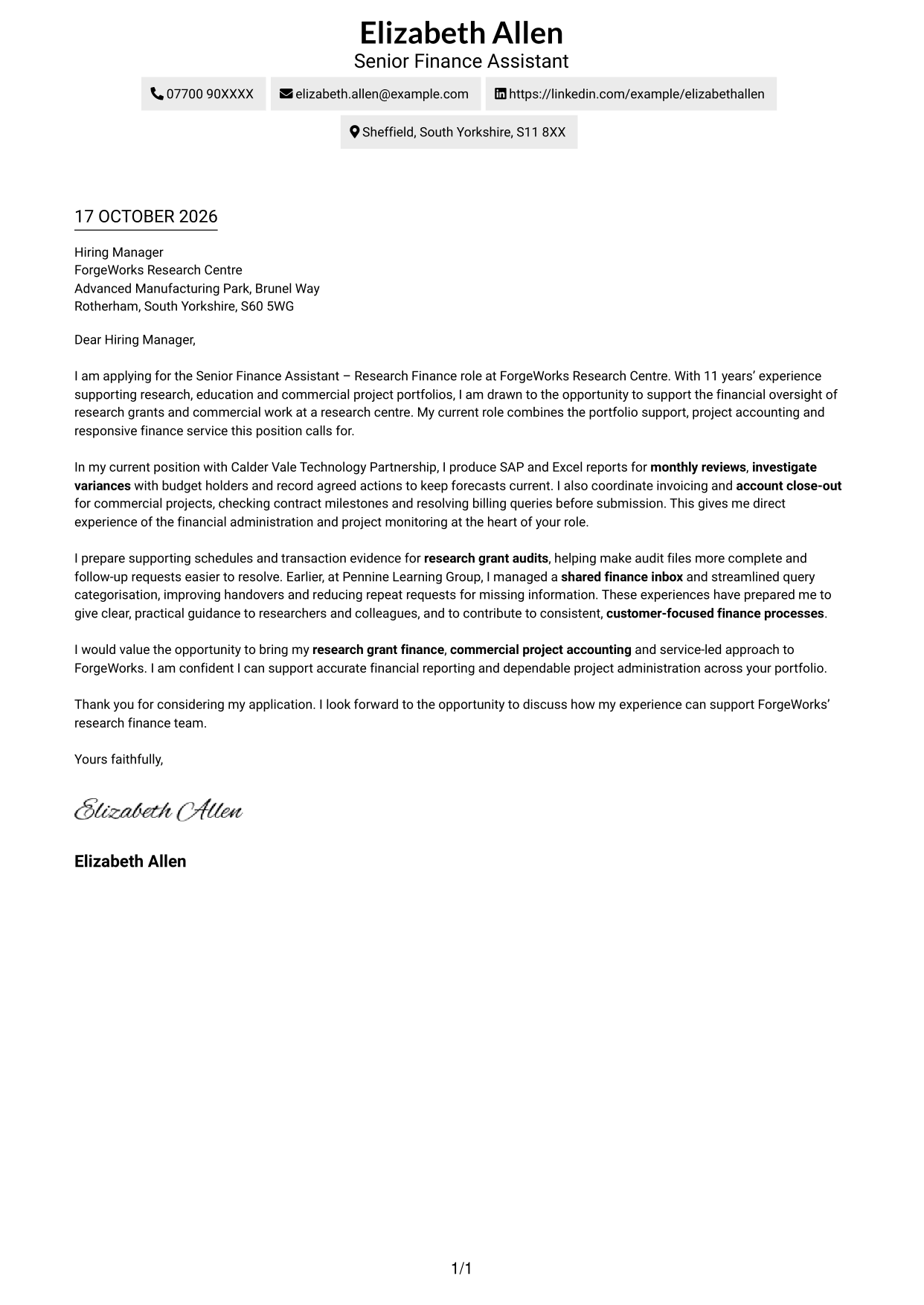 Cover letter example — page 1