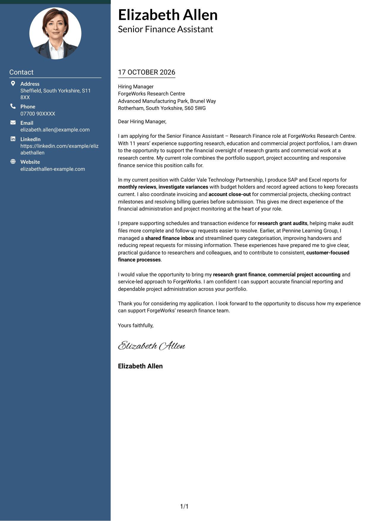 Cover letter example — page 1
