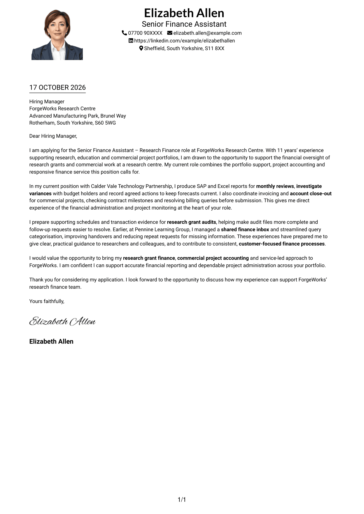 Cover letter example — page 1