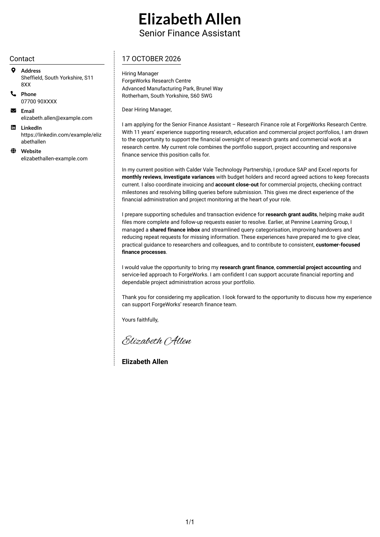 Cover letter example — page 1