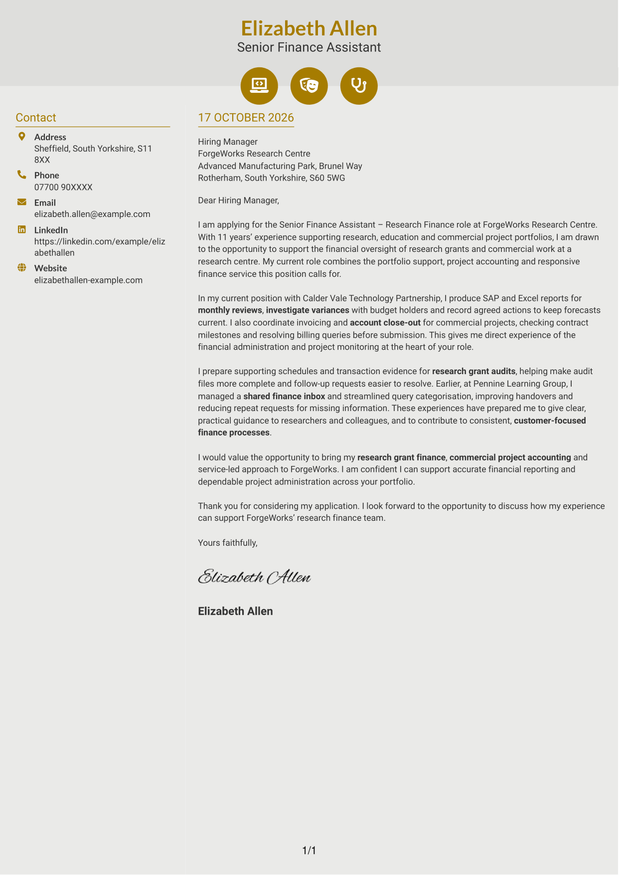 Cover letter example — page 1
